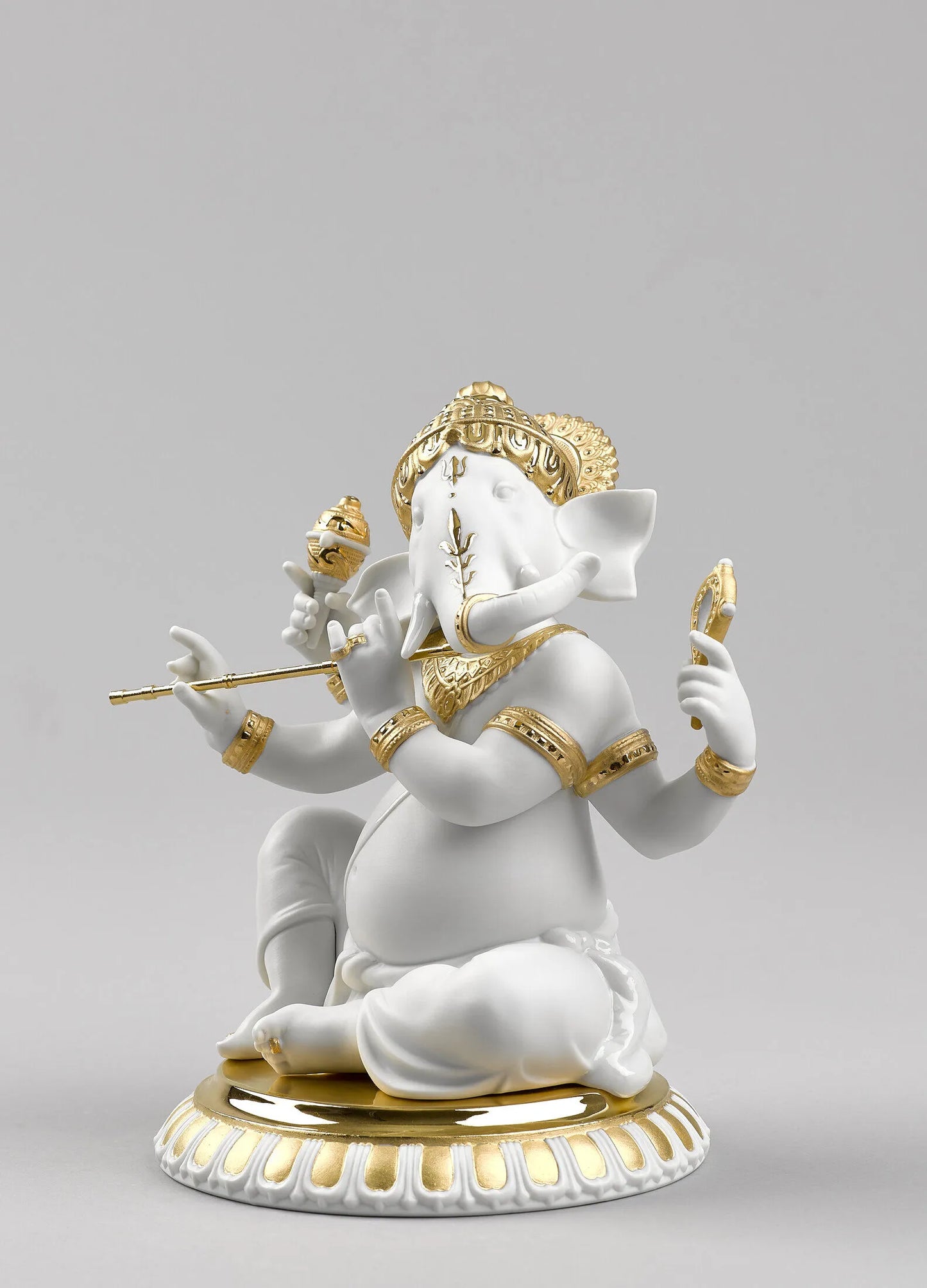 Bansuri Ganesha Figurine. Golden Lustre