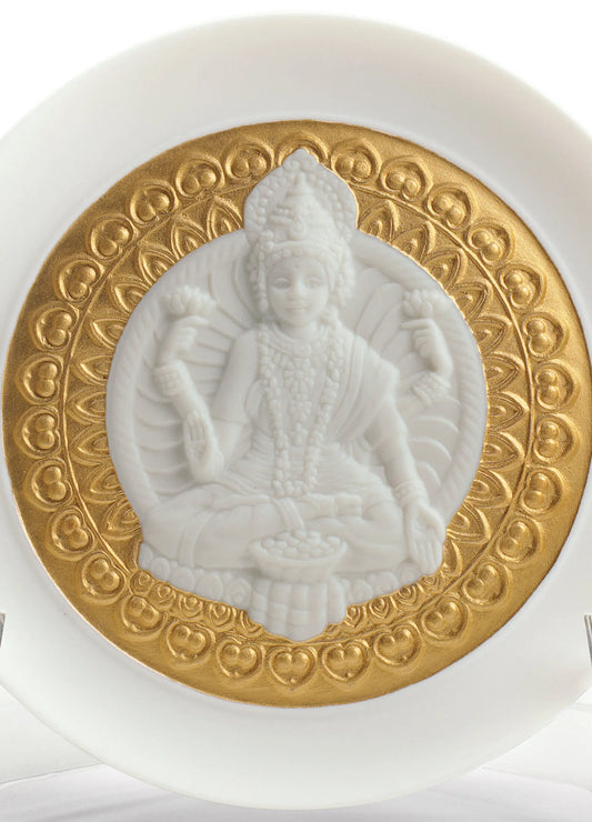 Goddes Lakshmi and Lord Ganesha Decorative Plates Set. Golden Lustre