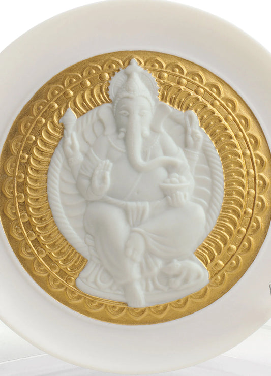 Lord Ganesha Decorative Plate. Golden Lustre