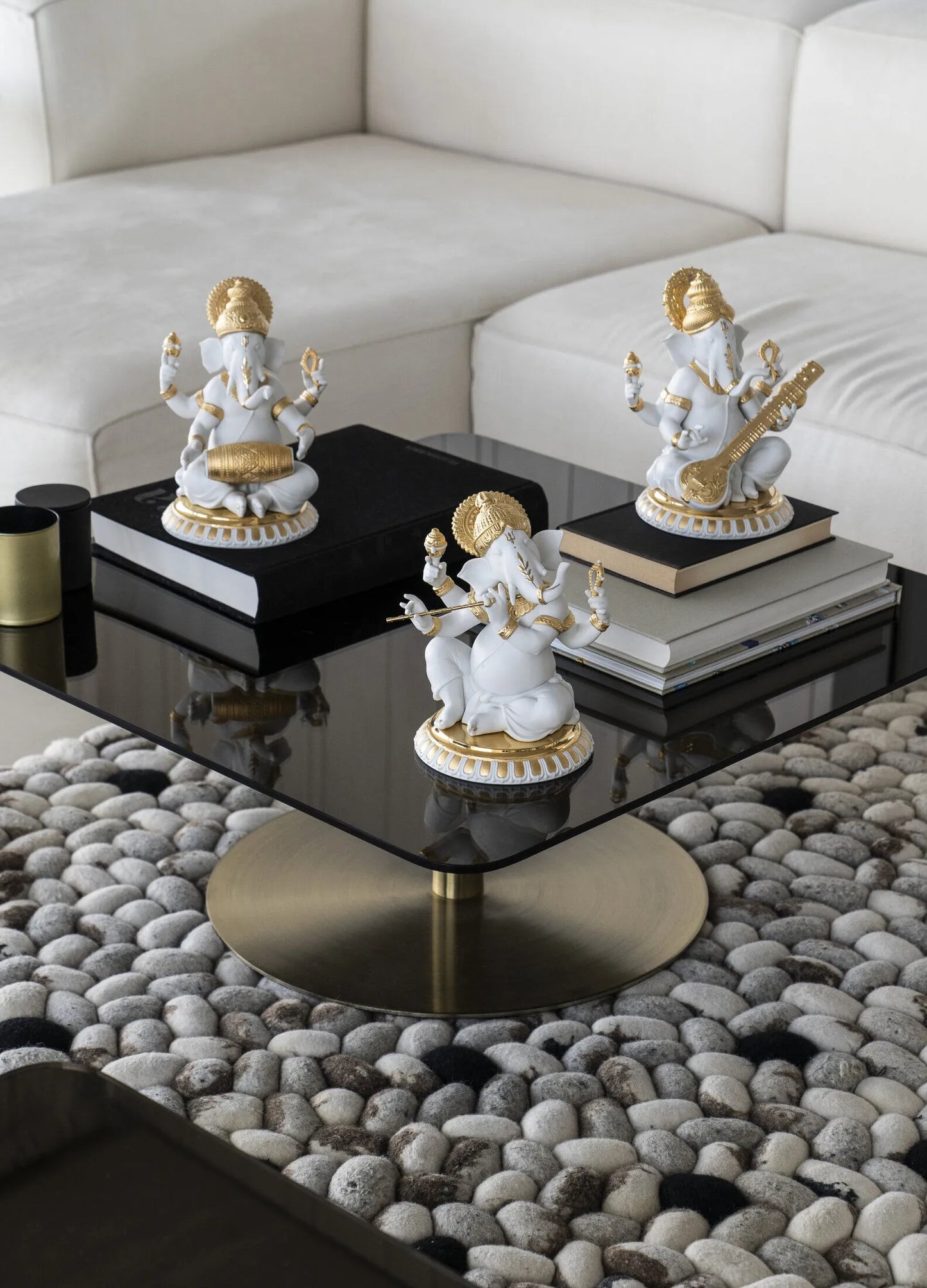 Mridangam Ganesha Figurine. Golden Lustre