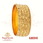 Set of 4 22k gold solid machine-made bangles with engraved Indian designs. Weight 84.10 gm. SKU RJB2049.