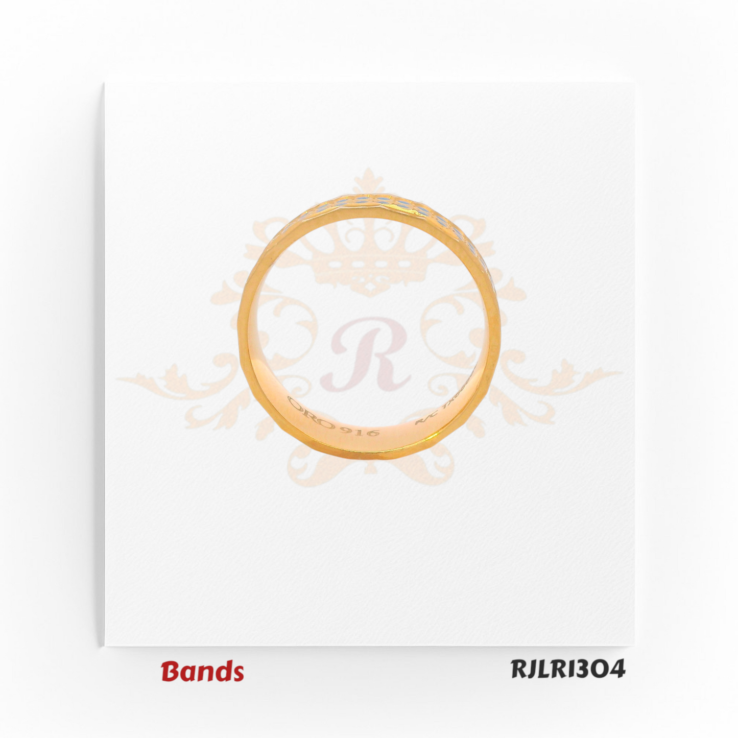 22kt gold band accented with sky blue enamel dot pattern in a symmetrical grid layout for a bold and colorful statement. RJLR1304