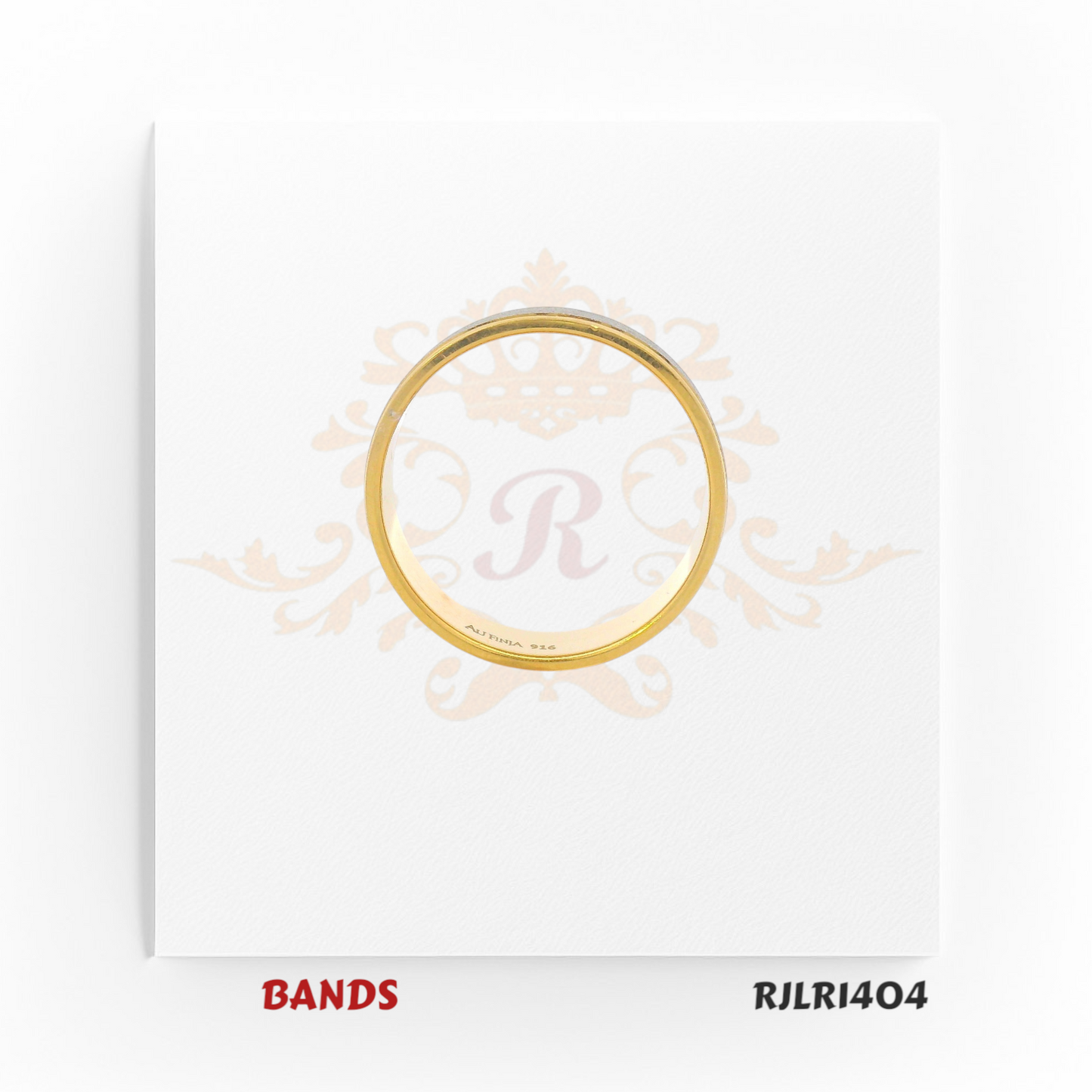 A dual-tone gold band ring with a matte silver-finish center strip flanked by polished yellow gold edges, offering a sophisticated and contemporary look. RJLR1404