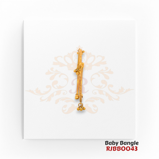 22kt Gold Baby Bangle RJBBO043 – A 6.10-gram, adjustable free-size baby bangle with traditional detailing and ghungroo accents, available at Regal Jewels.