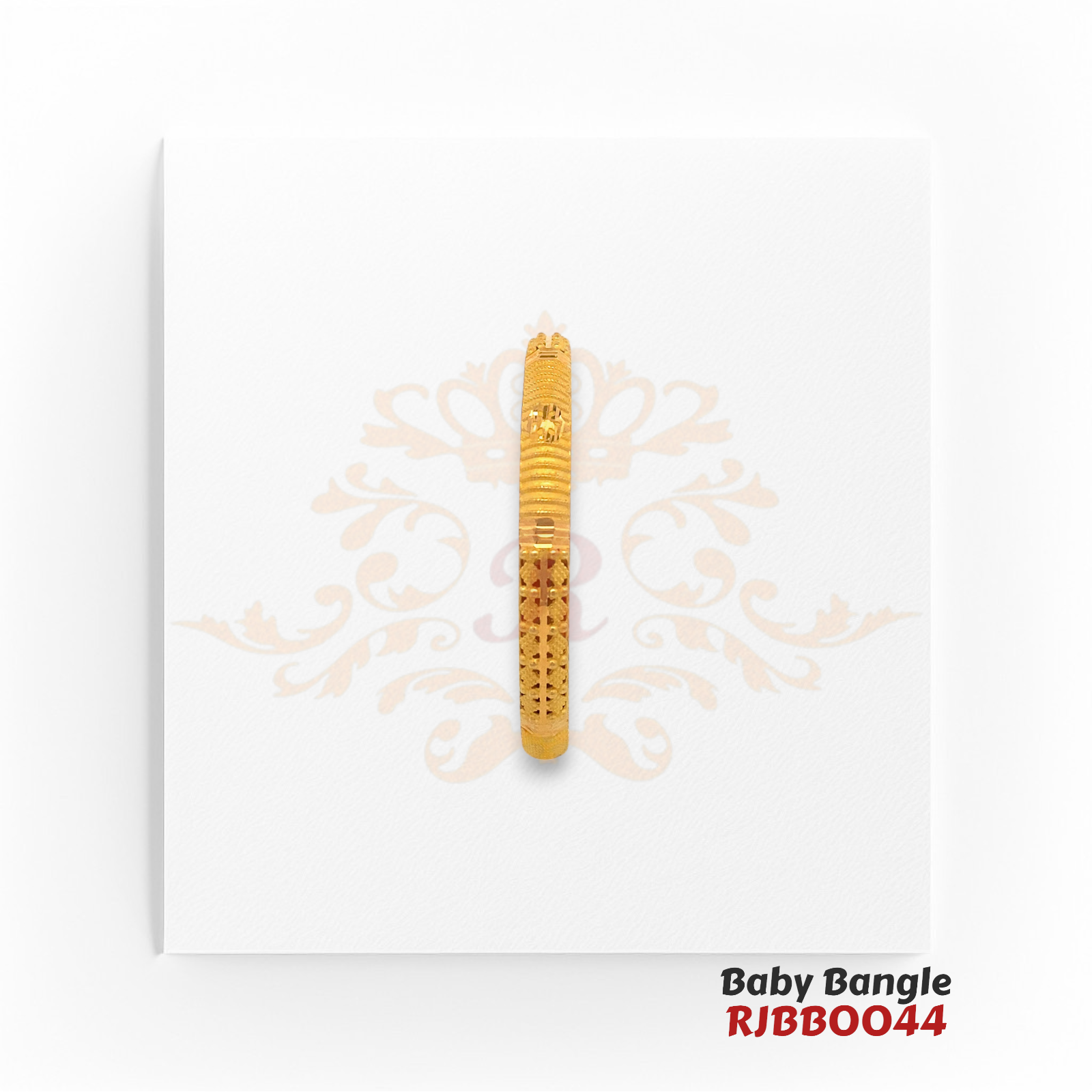 22kt Gold Baby Bangle RJBBO044 – An 11.40-gram, 1.14-inch handcrafted baby bangle with traditional gold detailing, available at Regal Jewels.