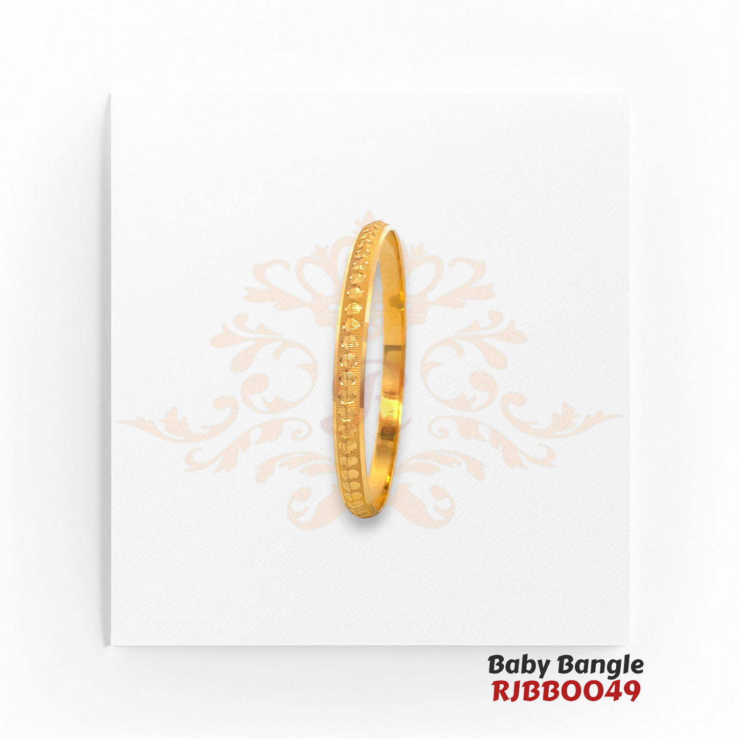 22kt Gold Baby Bangle RJBBO049 – A 14.60-gram, size 1.13 traditional bangle with delicate engravings, available at Regal Jewels