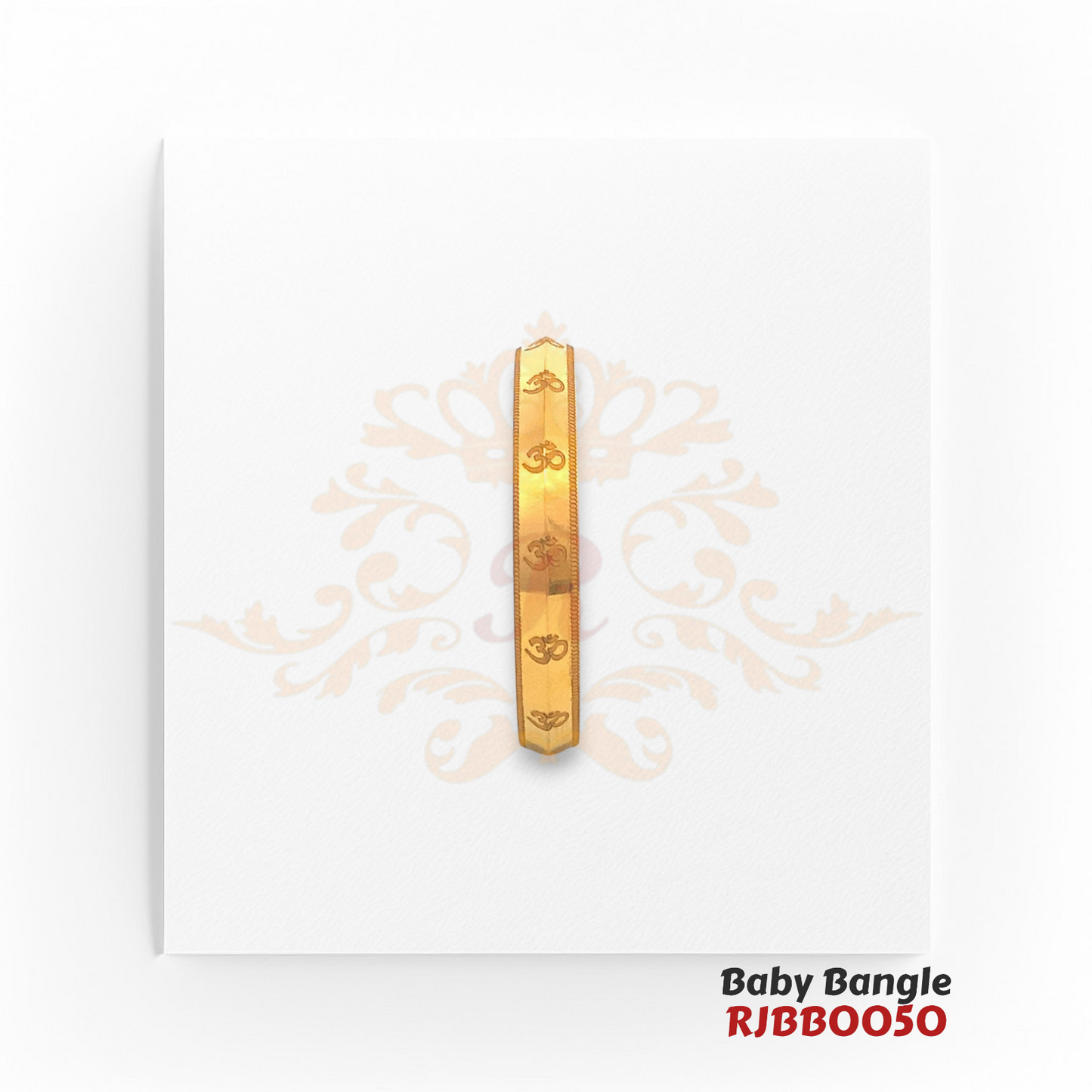 22kt Gold Baby Bangle RJBBO050 – A 10.60-gram, size 1.8 bangle featuring Om engravings, available at Regal Jewels.