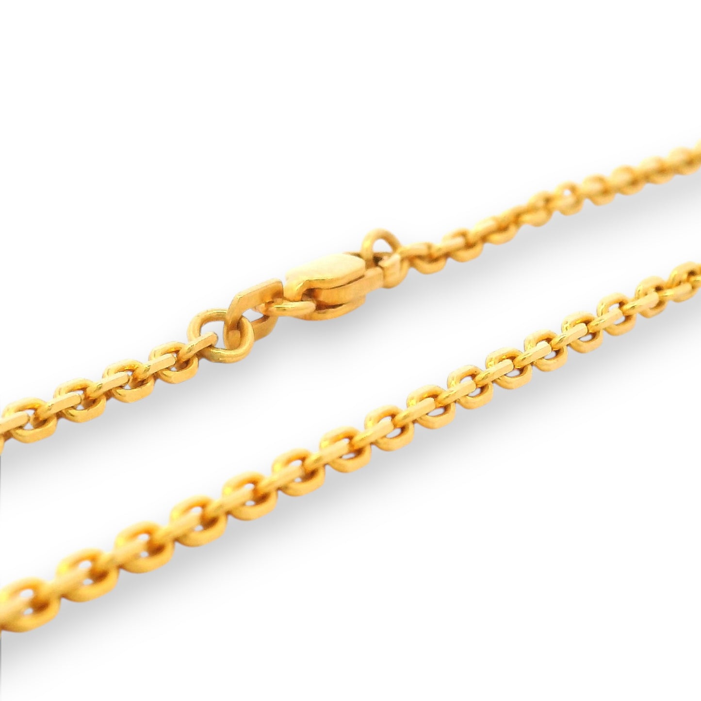 Close-up of Regal Jewels 22K Gold Baby Chain RJC30883 featuring polished box links and lobster clasp – timeless design for kids