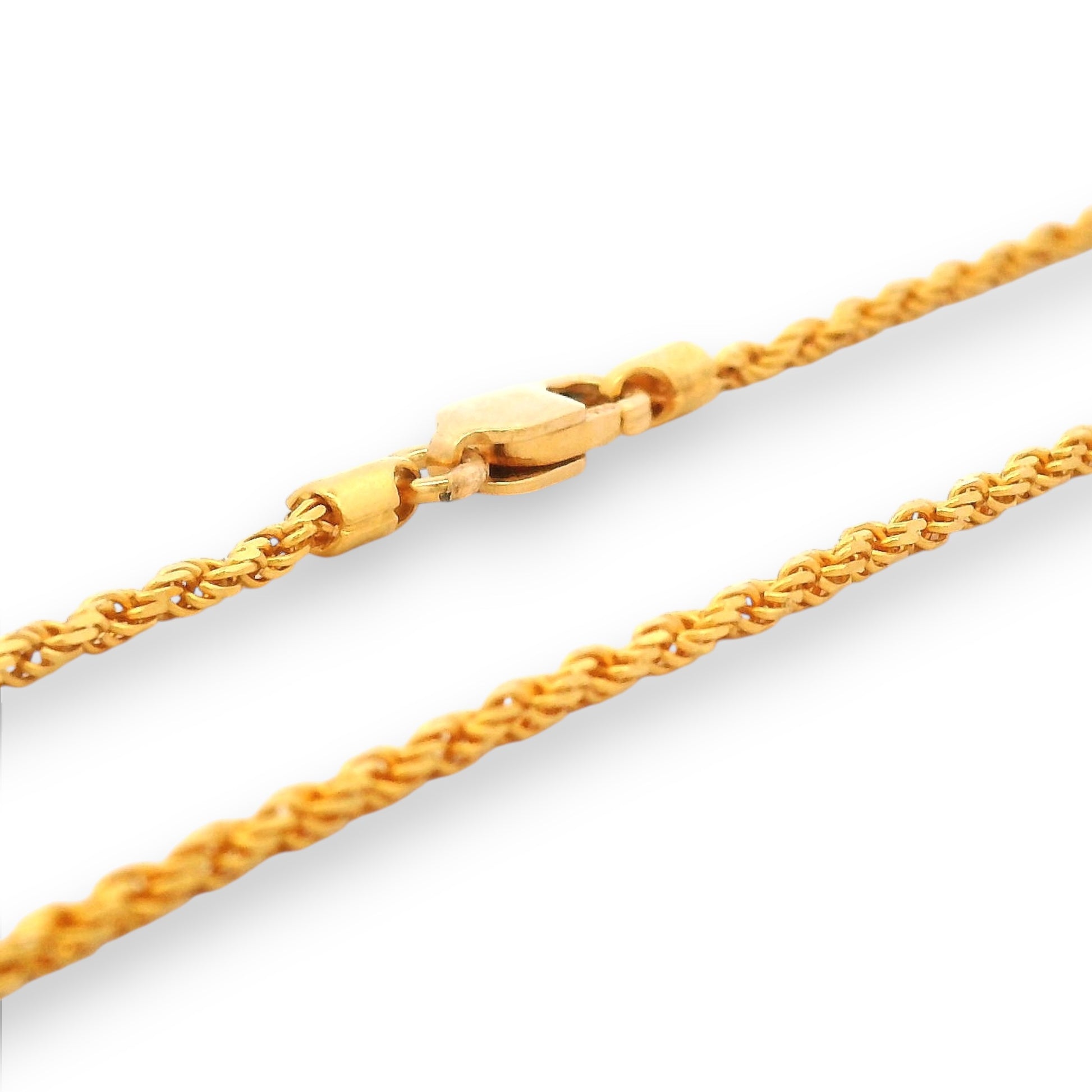 Macro close-up of Regal Jewels 22K Gold Baby Chain RJC30884 highlighting twisted rope links and sturdy clasp – stylish gold chain for babies