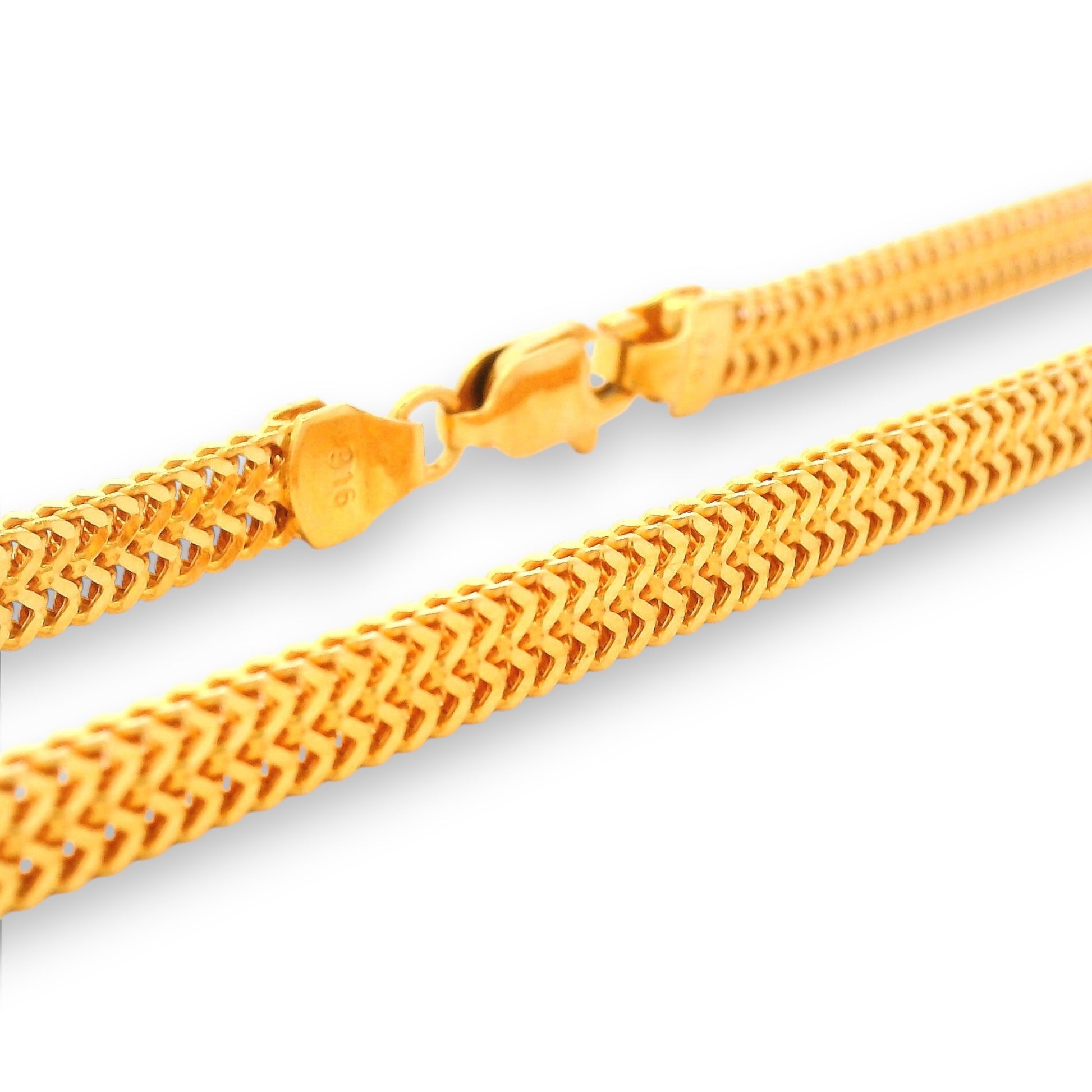 Detailed view of Regal Jewels 22K Gold Baby Chain RJC30888 with tight V-link pattern and secure clasp closure