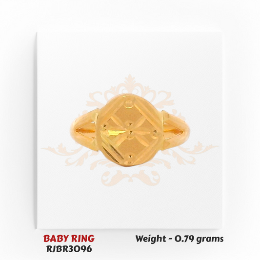 Regal Jewels Gold Baby Ring RJBR3096 - Front view, engraved gold ring with a subtle diamond pattern, weight 0.79 grams.