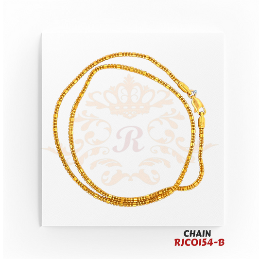 "22kt Gold Fancy Bead Chain RJCO154 – A lightweight 8.4-gram gold chain with intricate beadwork, 15 inches in length. Available at Regal Jewels.
