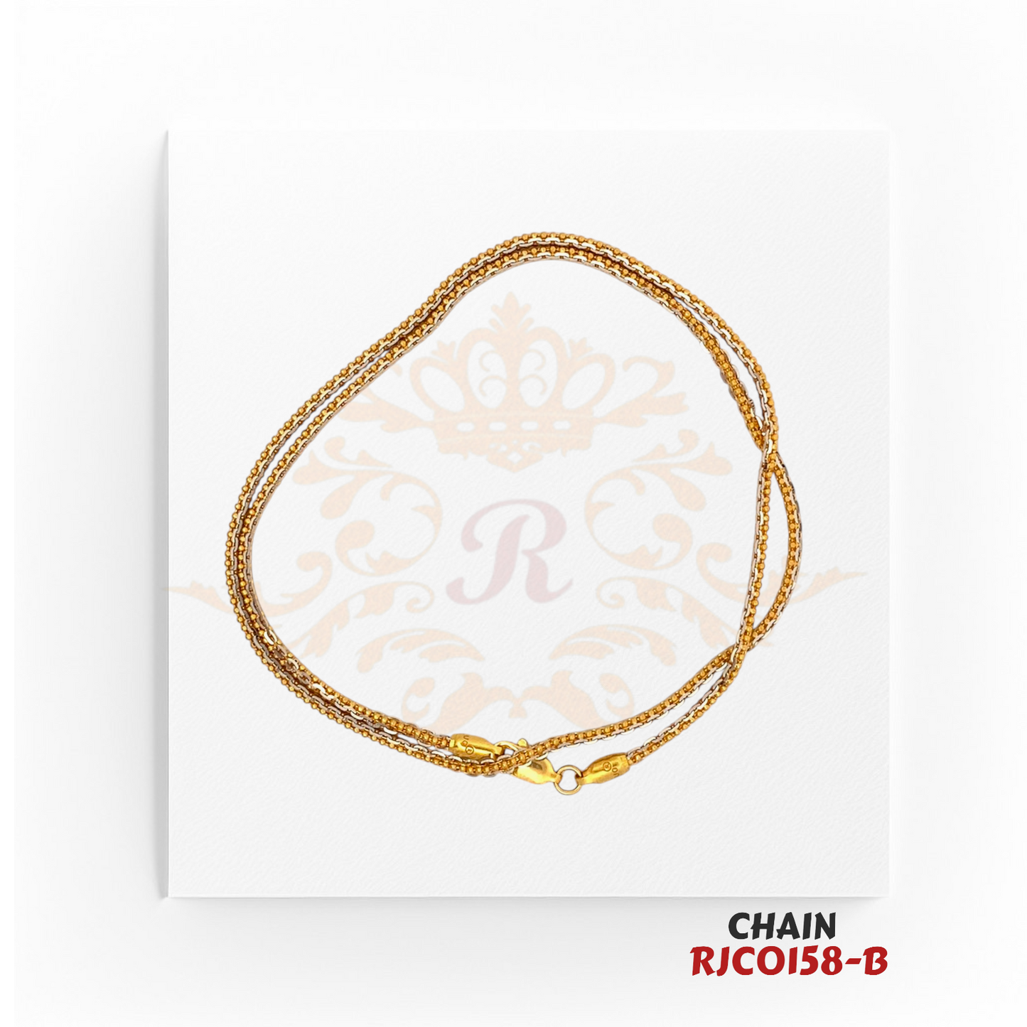 22kt Gold Diamond Cut Ball Chain RJCO158 – A 10.90-gram, 18-inch gold chain with an intricate diamond-cut ball design. Available at Regal Jewels