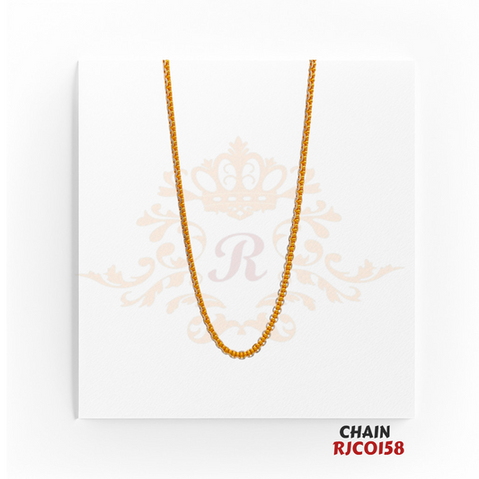 22kt Gold Diamond Cut Ball Chain RJCO158 – A 10.90-gram, 18-inch gold chain with an intricate diamond-cut ball design. Available at Regal Jewels