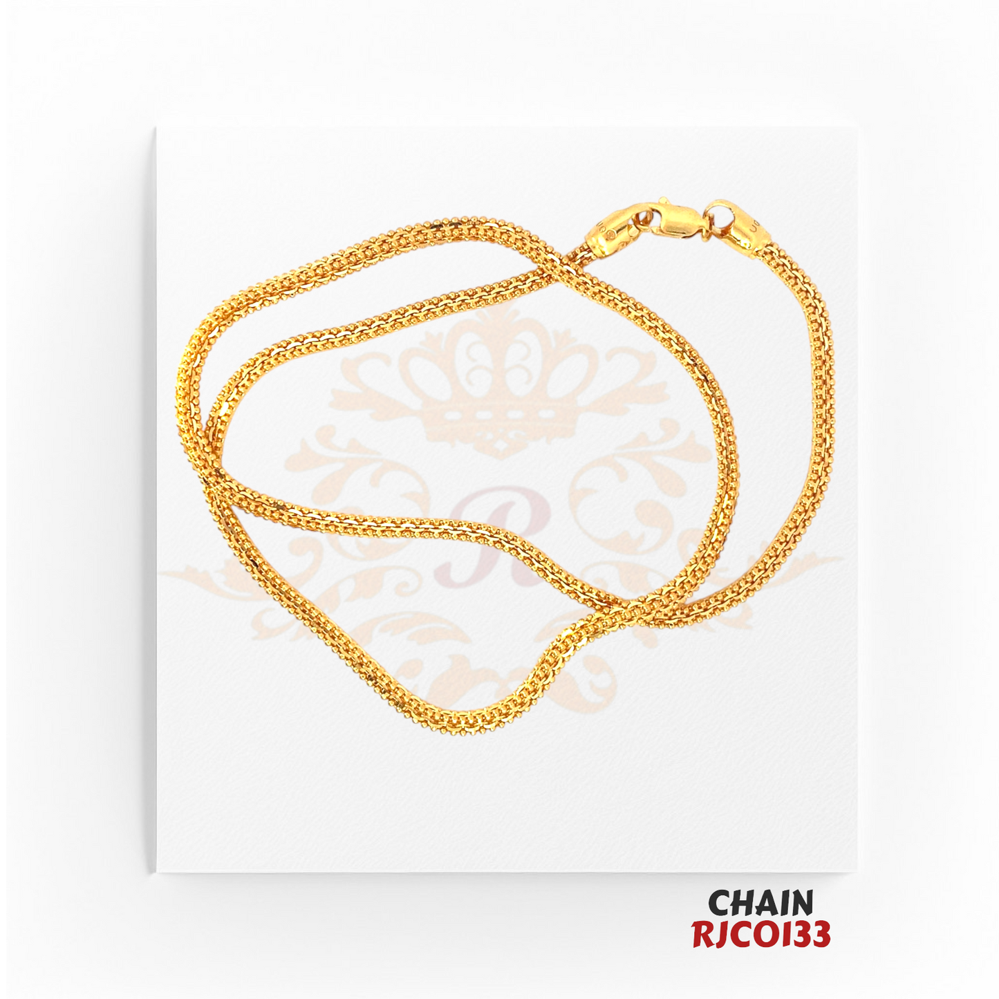 22kt Gold Rope Chain RJCO133 – A 22.2-gram, 18-inch luxurious rope-style chain with a radiant finish, designed for men and women, available at Regal Jewels.