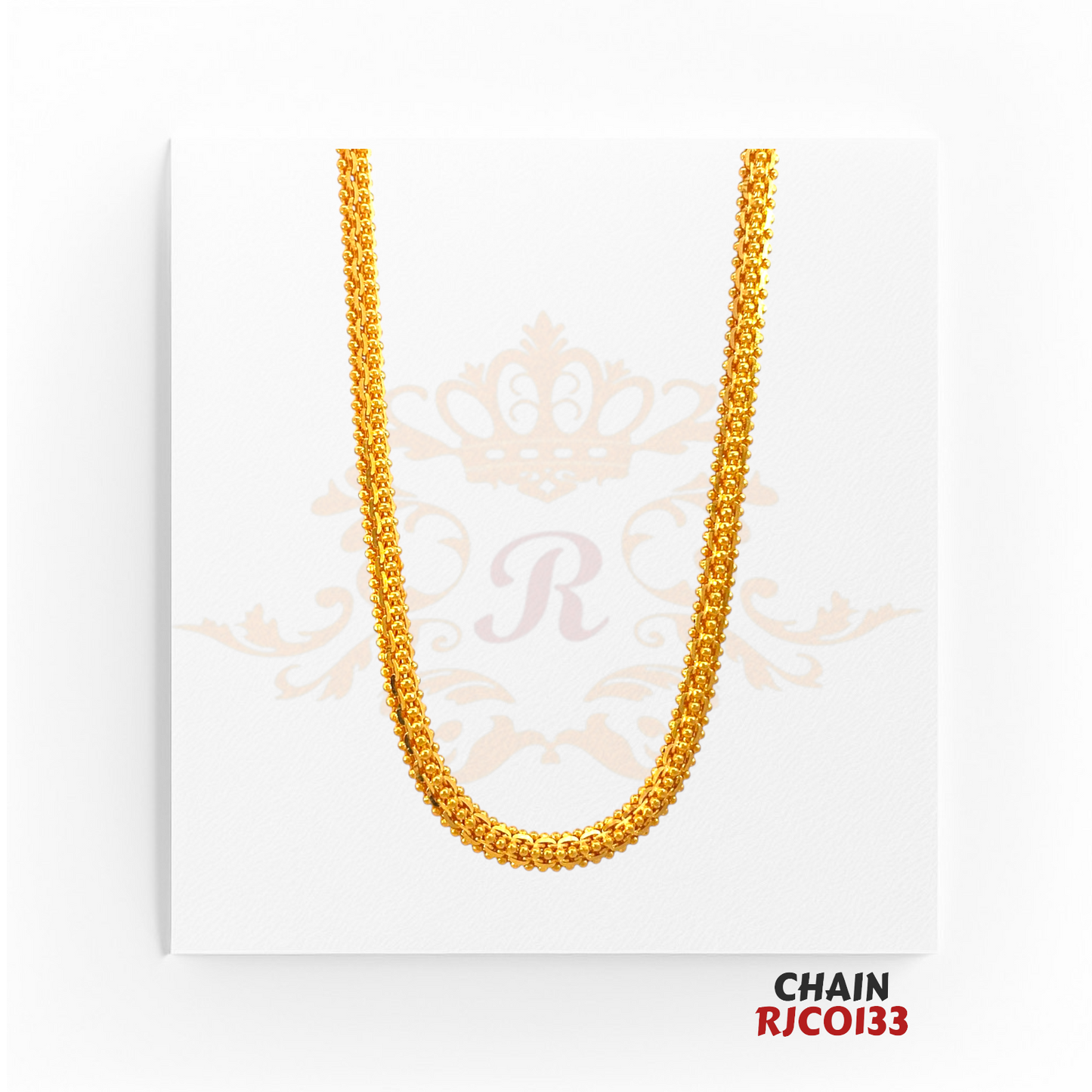 22kt Gold Rope Chain RJCO133 – A 22.2-gram, 18-inch luxurious rope-style chain with a radiant finish, designed for men and women, available at Regal Jewels.