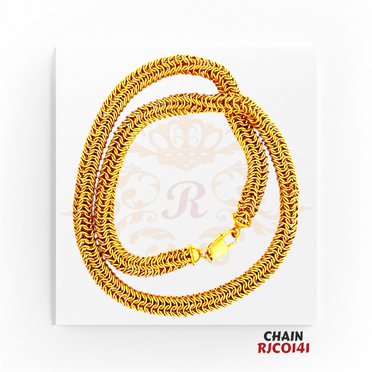 22kt Gold Royal Woven Chain RJCO141 – A 42-gram, 22-inch luxurious woven gold chain with intricate detailing, perfect for a bold and elegant look, available at Regal Jewels.