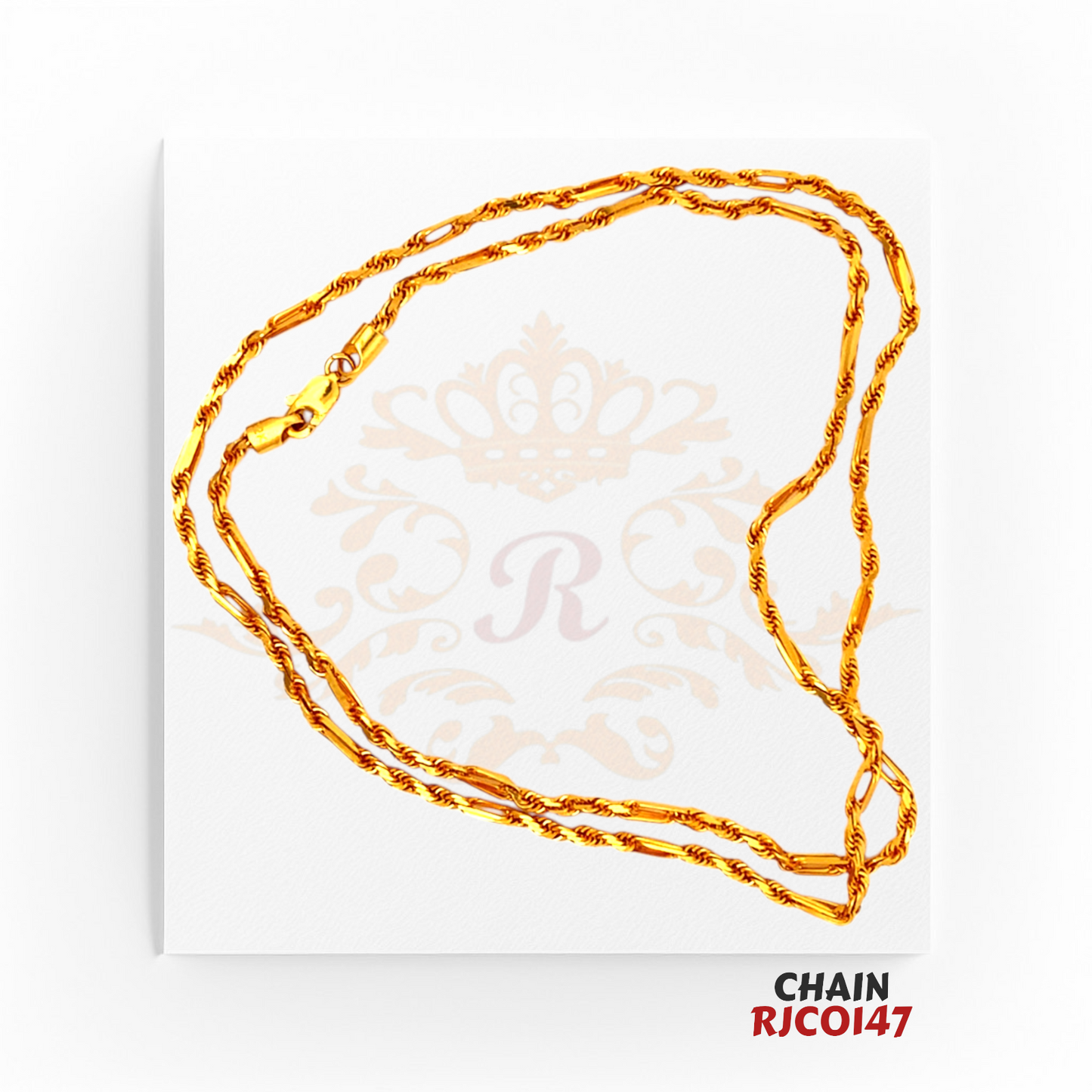 22kt Gold Figaro Rope Chain RJCO147 – A 10.9-gram gold chain with an 18-inch length, featuring a delicate Figaro and rope link design, available at Regal Jewels.