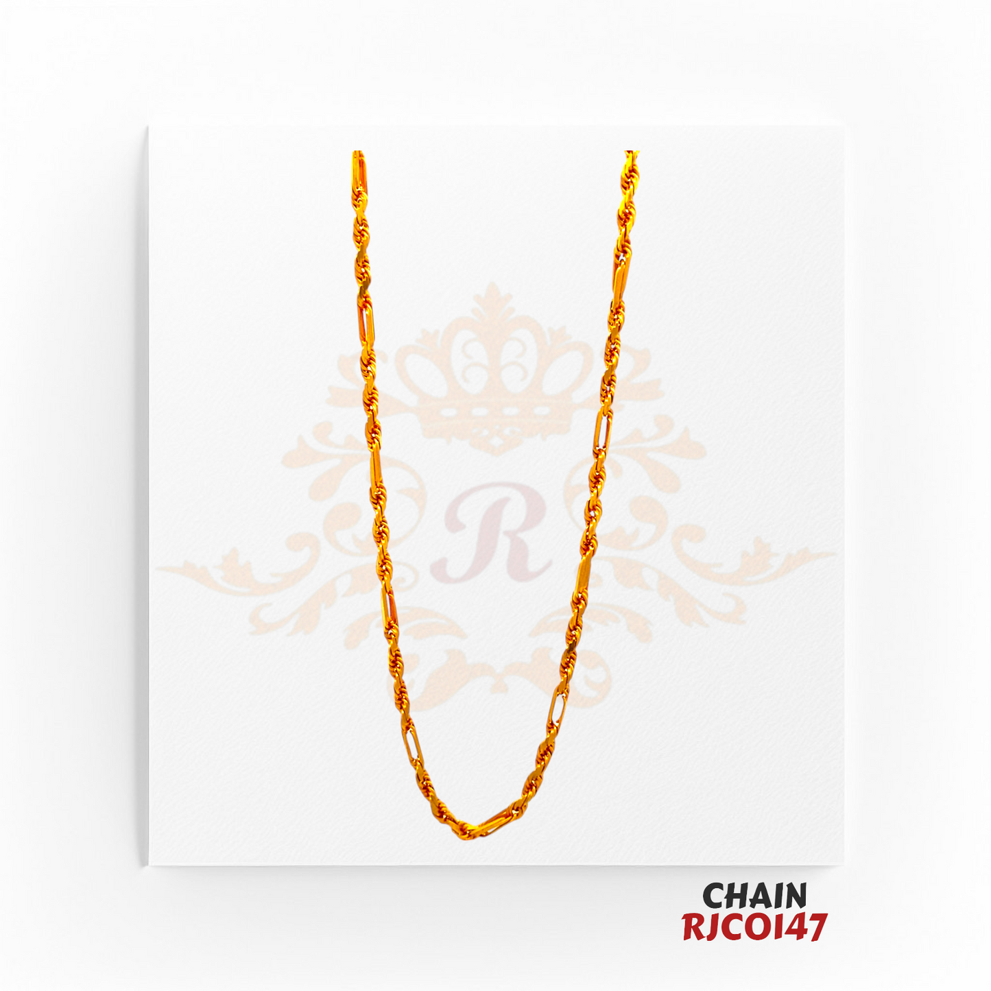 22kt Gold Figaro Rope Chain RJCO147 – A 10.9-gram gold chain with an 18-inch length, featuring a delicate Figaro and rope link design, available at Regal Jewels.