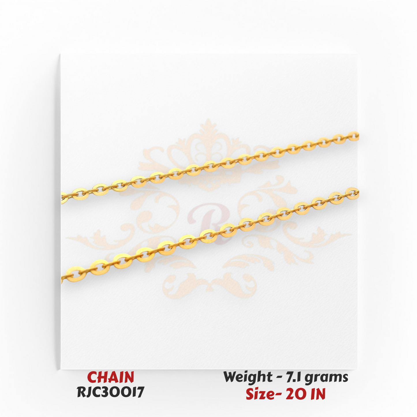 22kt Yellow Gold Chain – Dual-Tone Polished Round Links – 7.1 grams, 20 inch – RJC30017