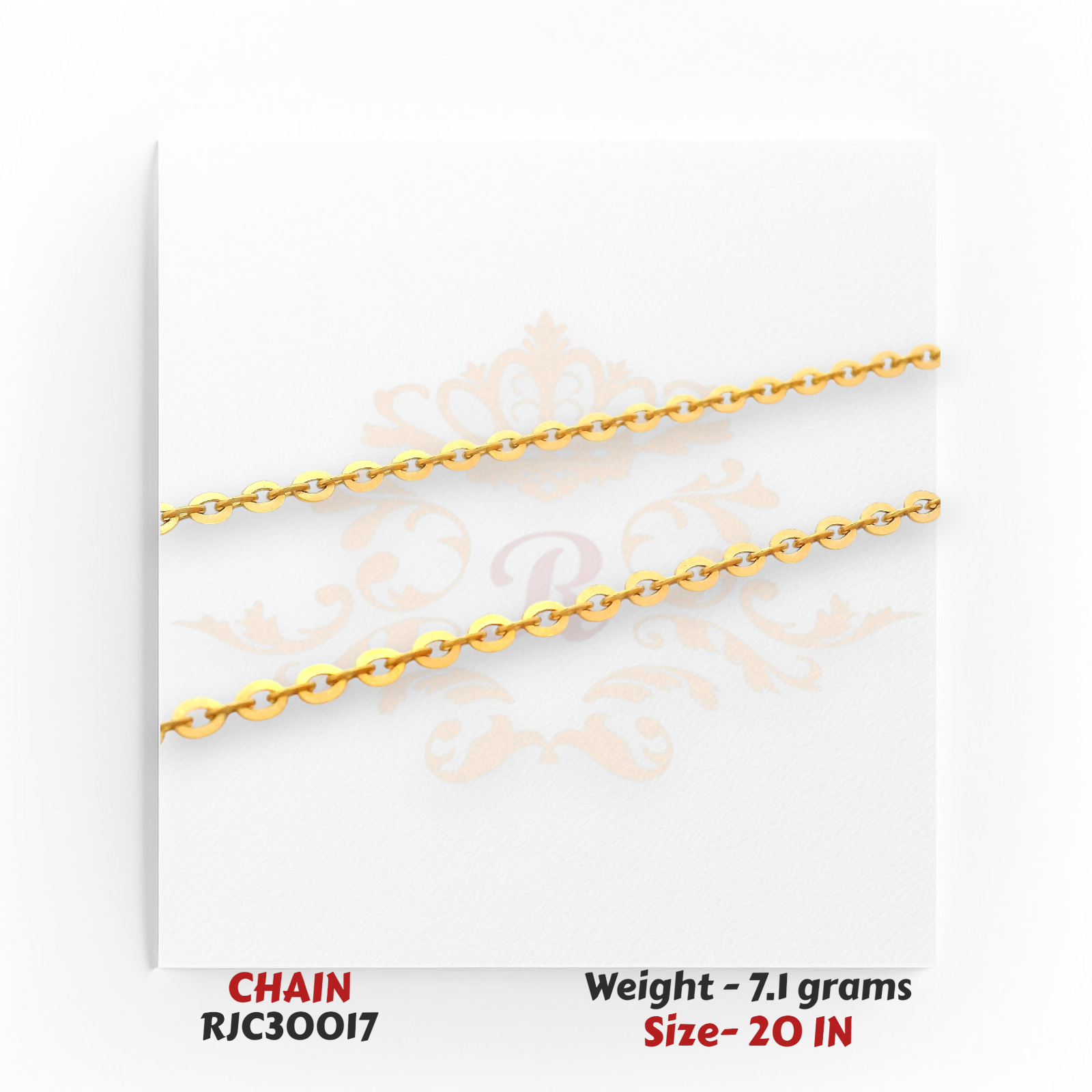 22kt Yellow Gold Chain – Dual-Tone Polished Round Links – 7.1 grams, 20 inch – RJC30017