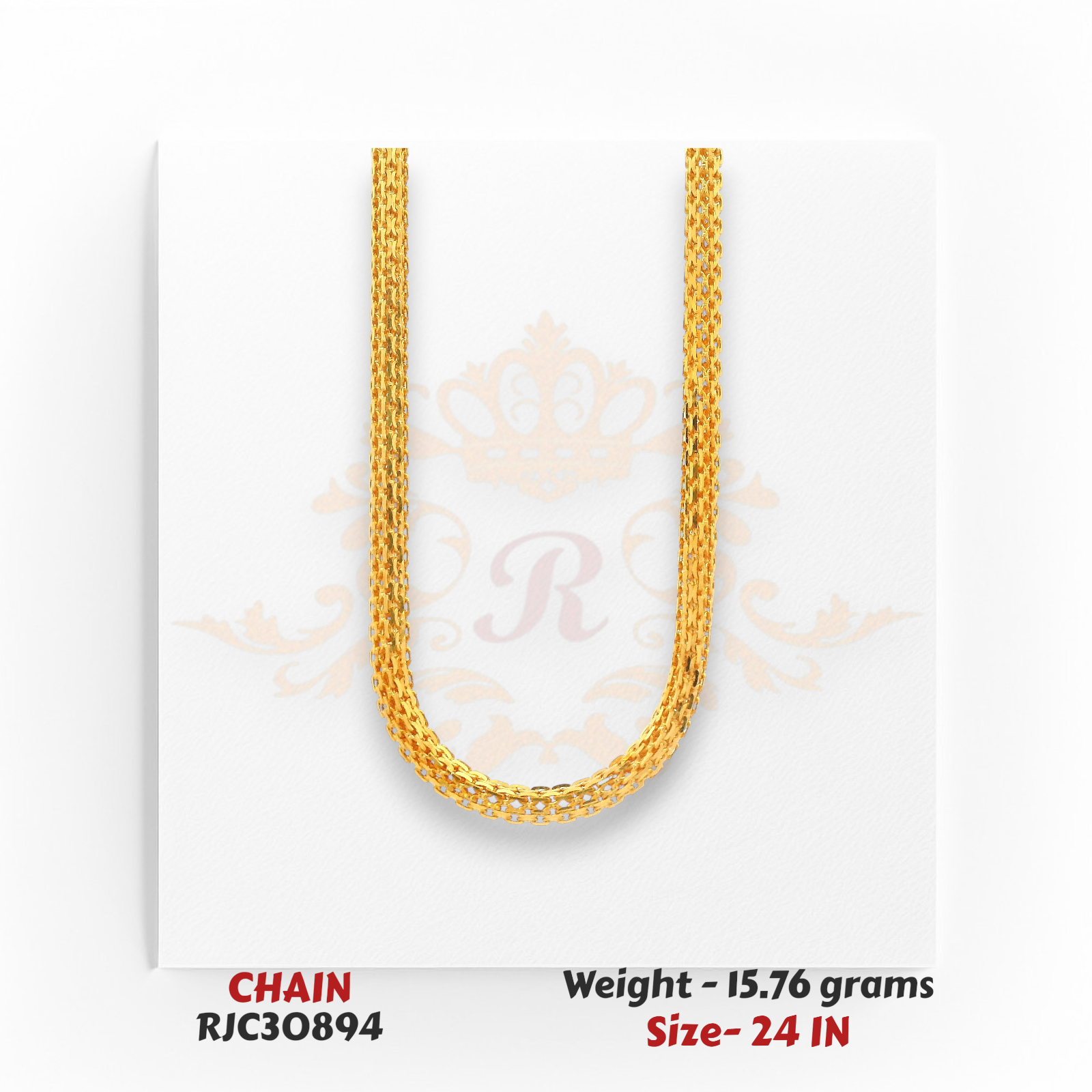 Close-up of 22kt Gold Mesh Chain – Fine Weave Texture – 15.76 grams, 24 inch – RJC30894