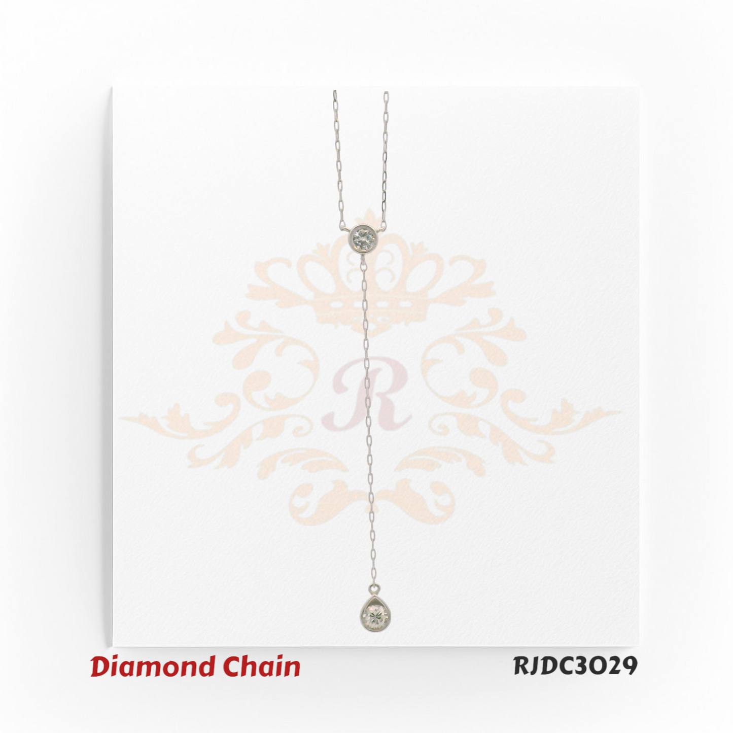 Sophisticated Y-shaped diamond chain crafted in platinum and 18kt gold, showcasing two bezel-set sparkling diamonds – RJDC3029.