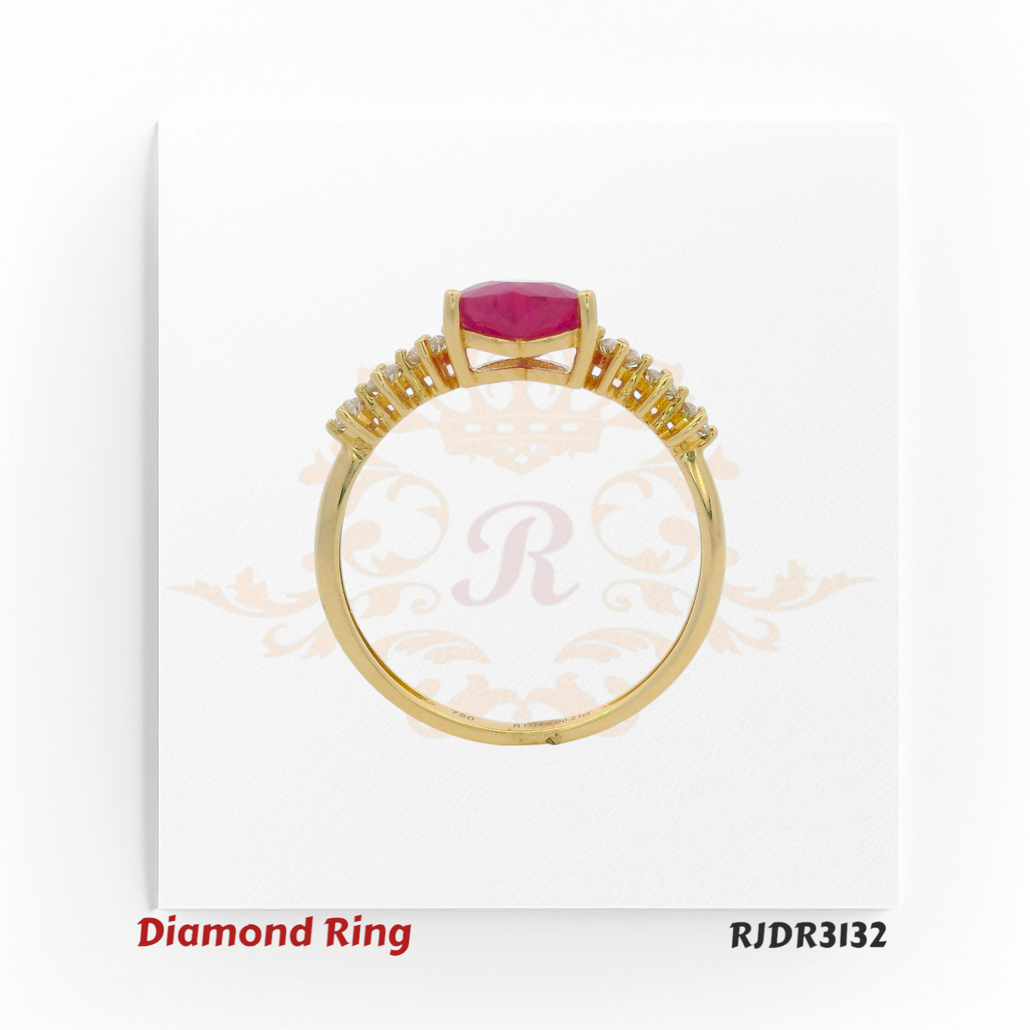 18kt yellow gold ring with a heart-cut ruby center and diamond side accents – RJDR3132