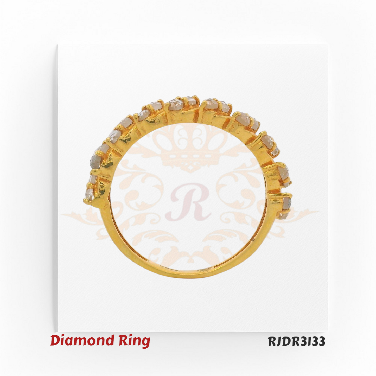 Bold 18kt yellow gold band ring accented with natural raw uncut diamonds for a unique, organic look – RJDR3133.