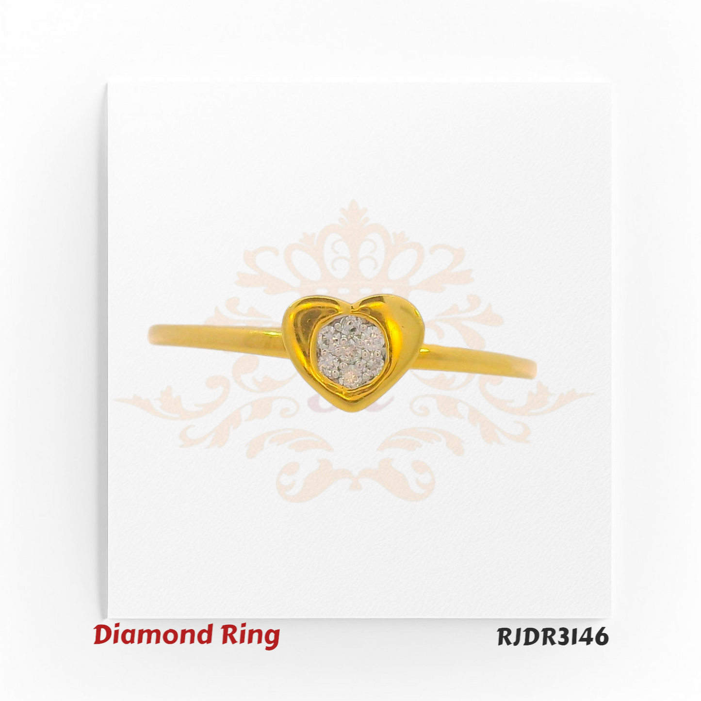Charming 18kt yellow gold ring with a heart-shaped design, featuring a sparkling round diamond cluster at the center – RJDR3146.