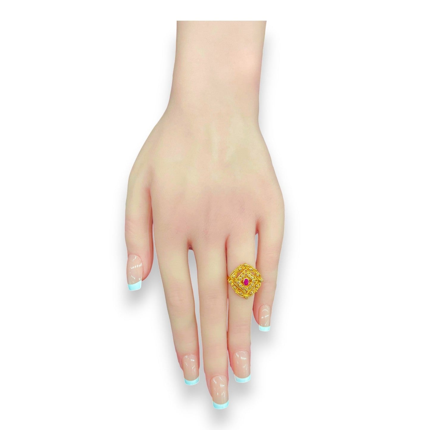 22kt Gold Ruby & Uncut Diamond Square Filigree Ladies Ring – RJDR3220