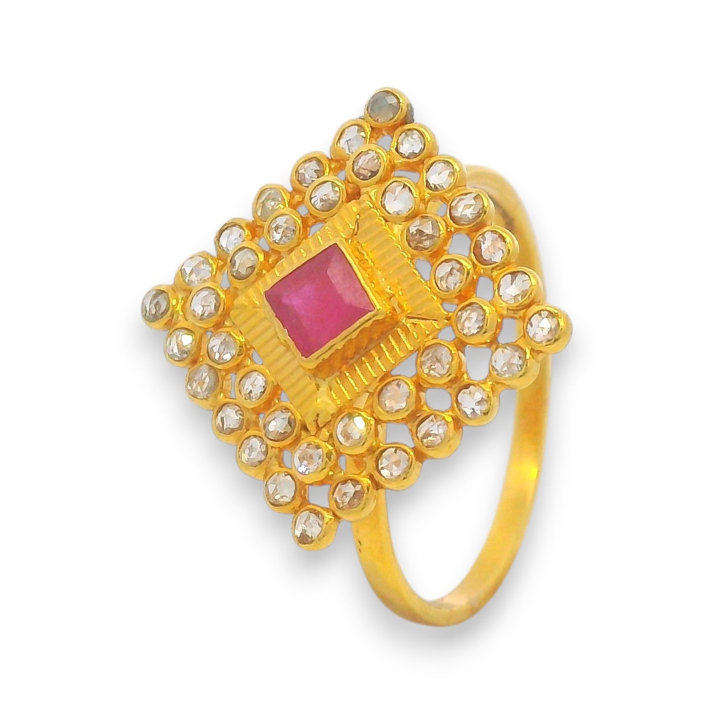 22kt Gold Ruby & Diamond Uncut Ladies Ring – RJDR3266