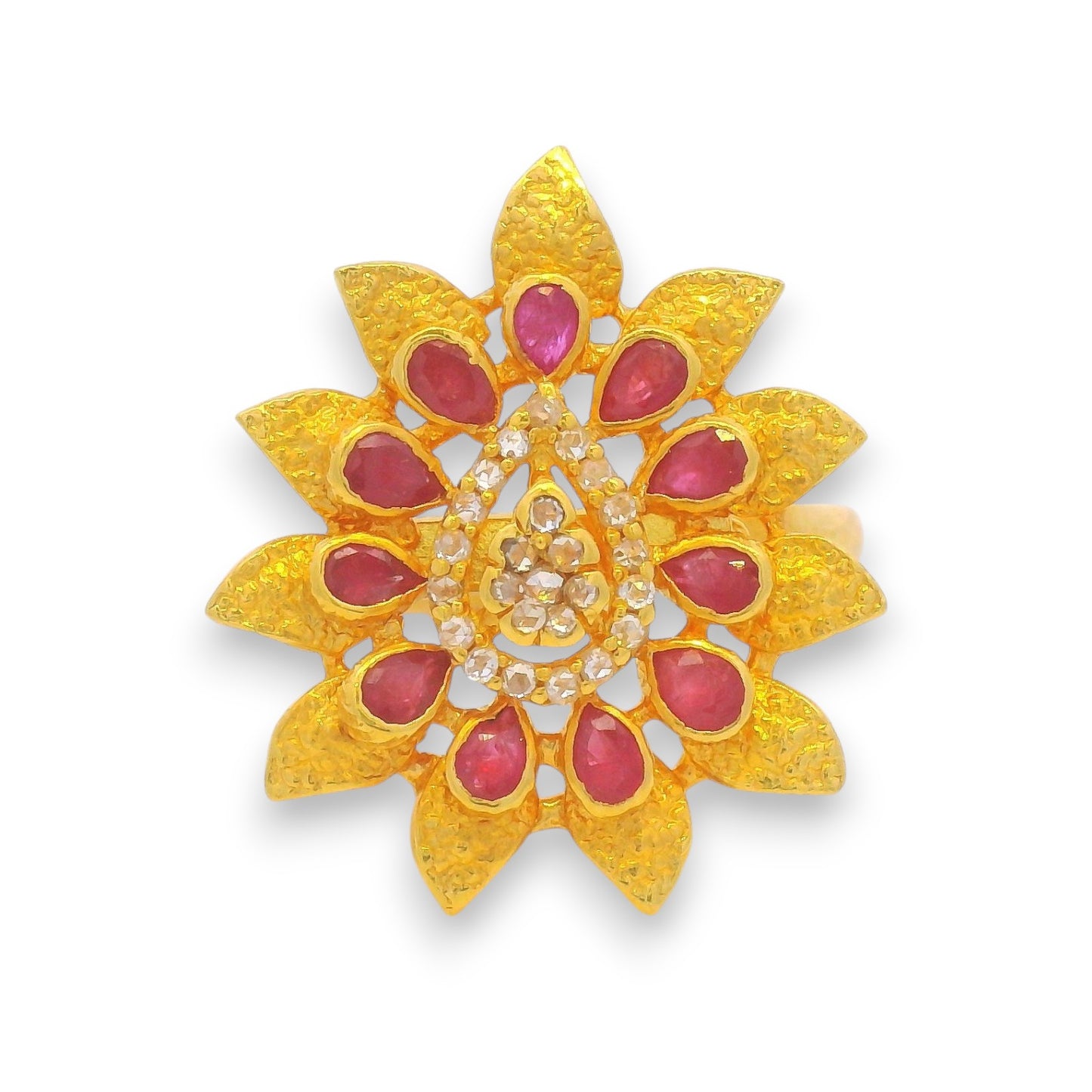 Floral Bloom 22KT Gold Diamond & Ruby Ring – RJDR3325