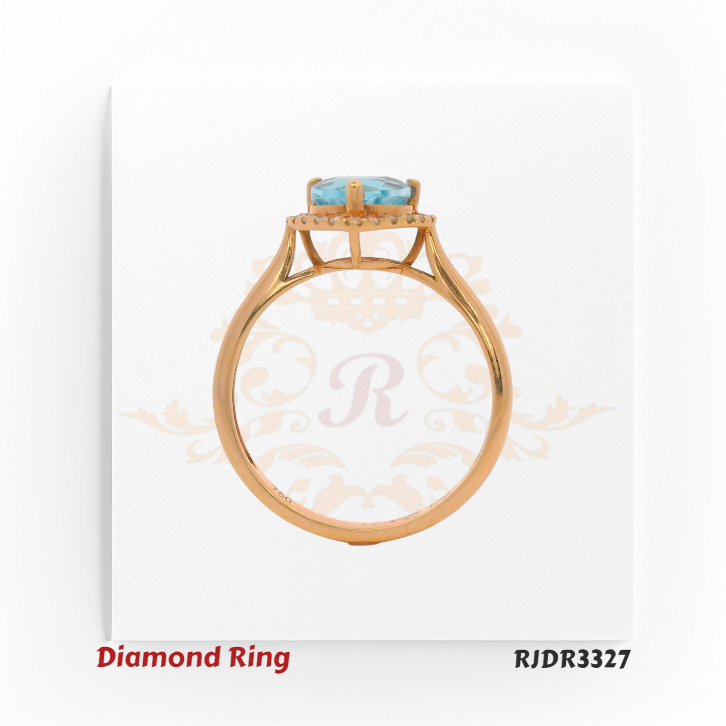 18kt rose gold ring featuring a heart-shaped blue topaz center stone with a diamond halo – RJDR3327