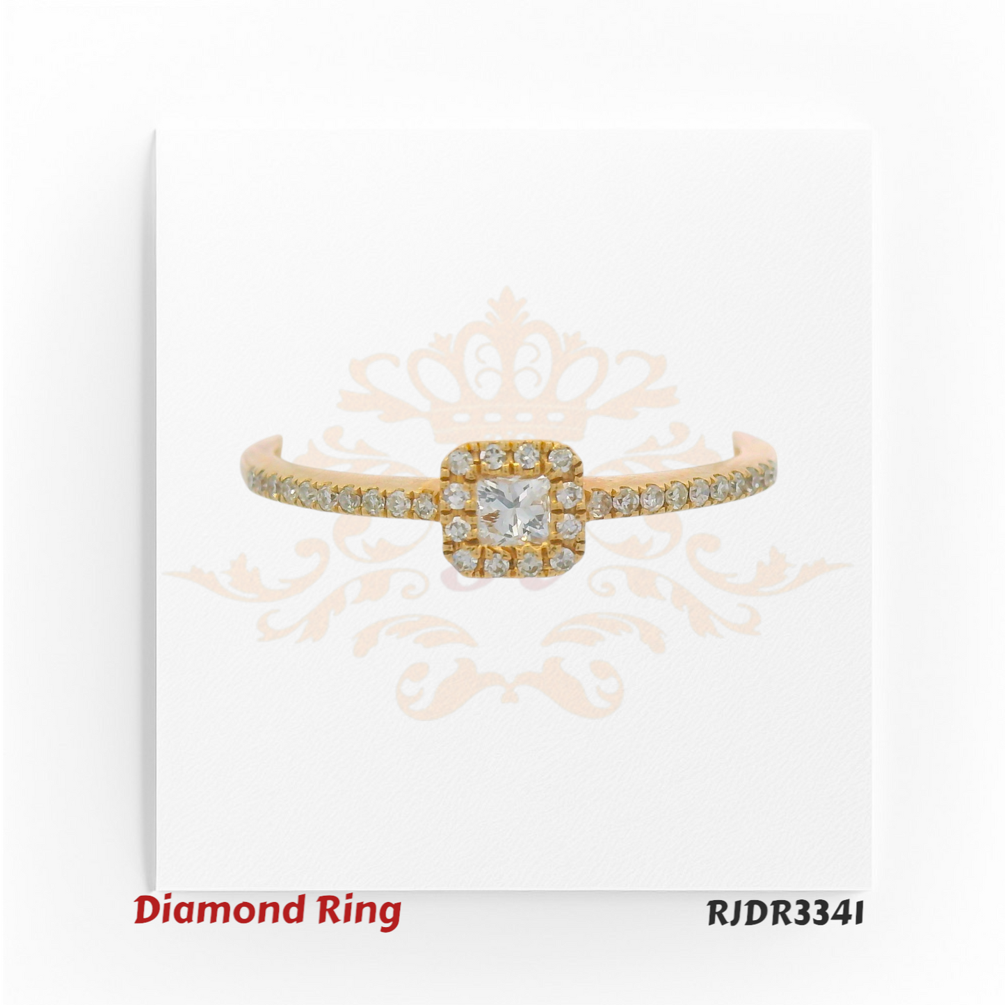 Elegant 14kt diamond ring with a sparkling square halo and a band adorned with shimmering diamonds – RJDR3341.