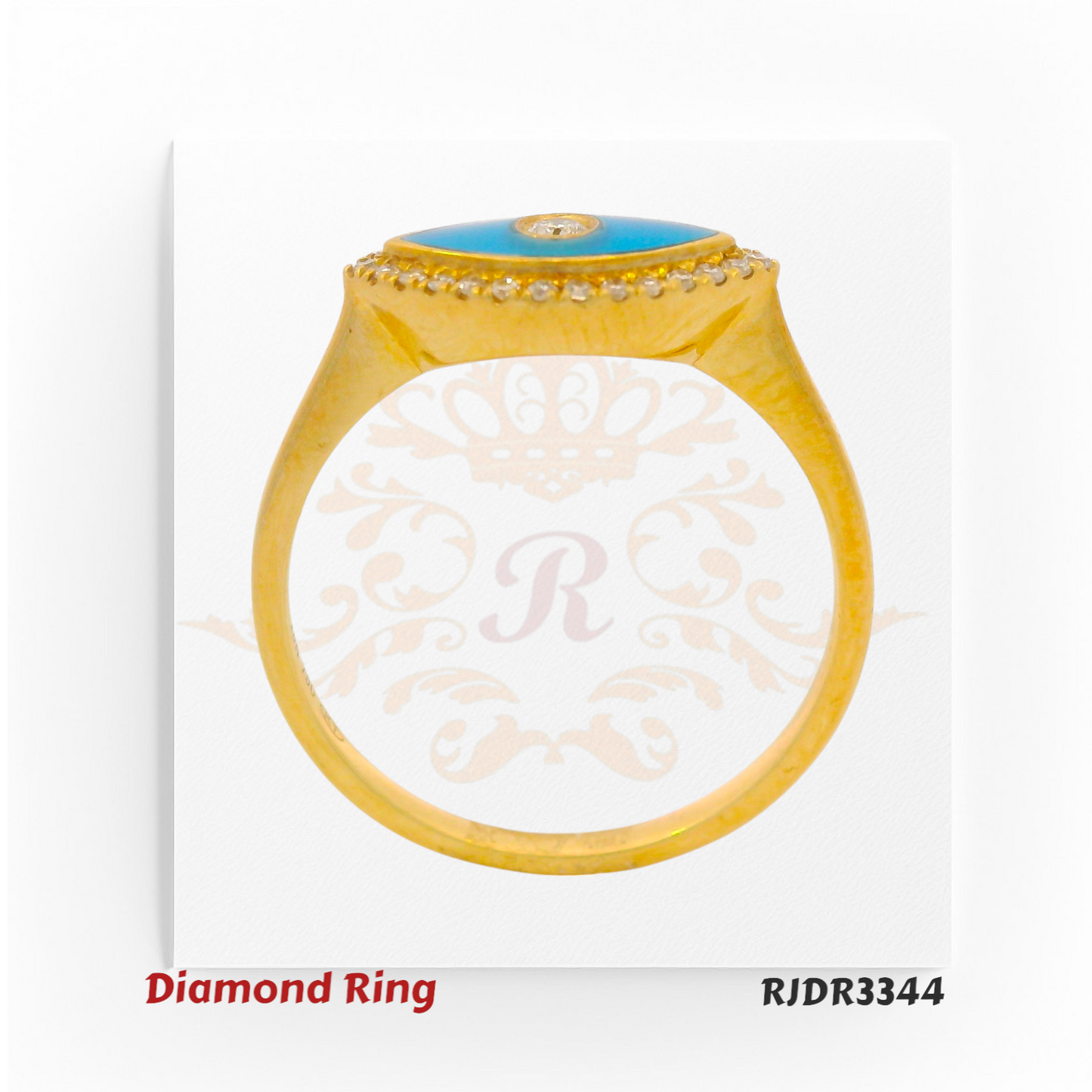 18kt gold evil eye ring featuring a brilliant round diamond and blue enamel – RJDR3344