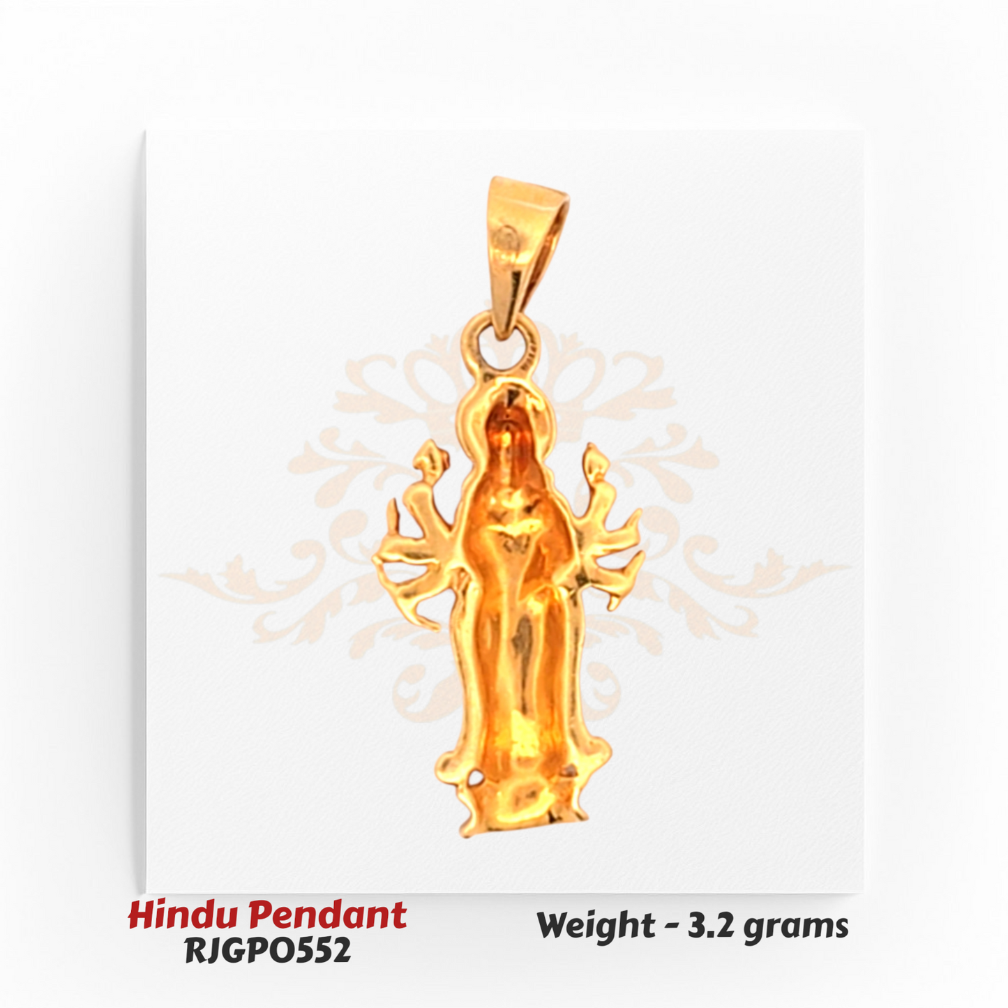 22kt Gold Hindu Pendant RJGP0552 – back view showing detailed gold structure of Lakshmi design, 3.2 grams – elegant spiritual jewelry by Regal Jewels Chicago.