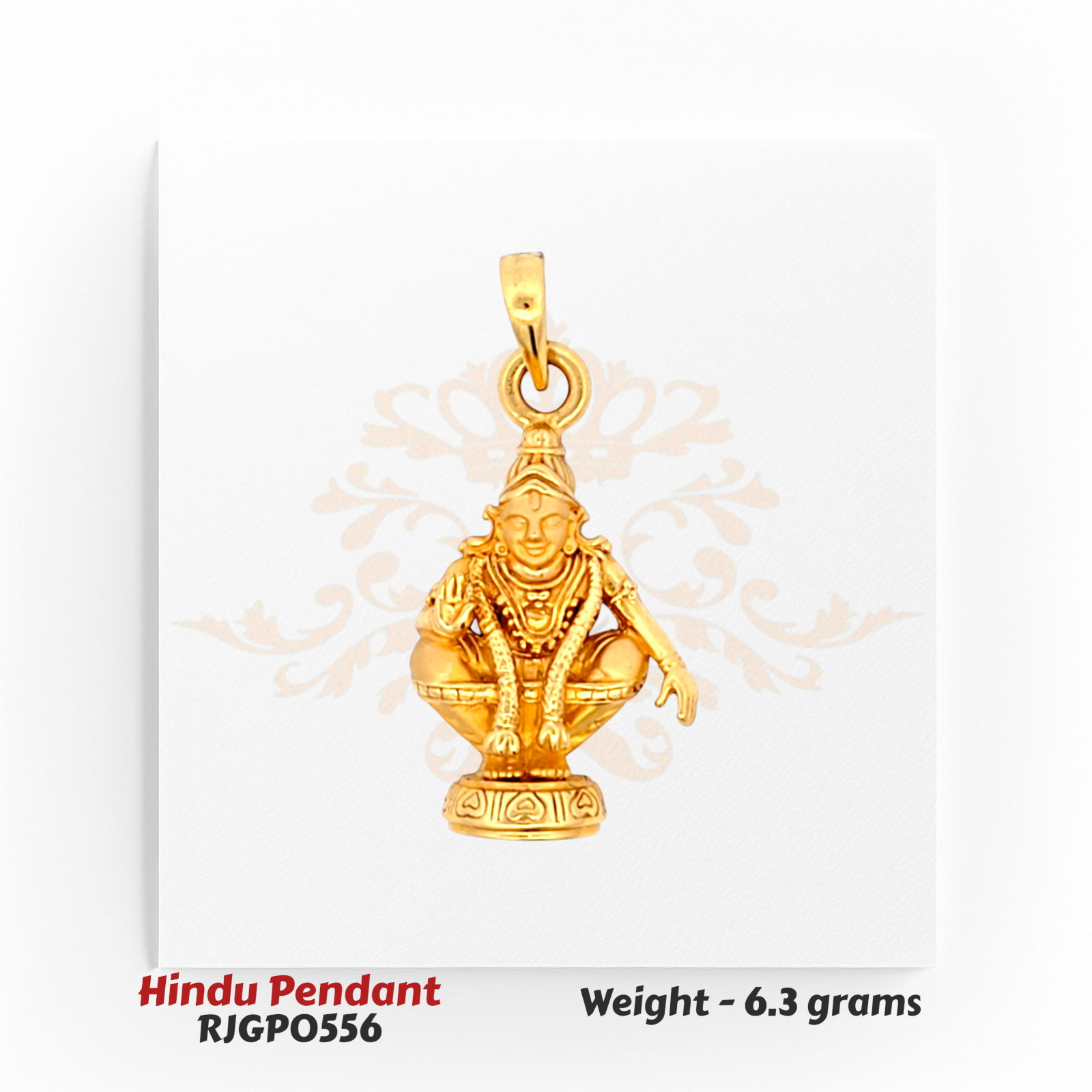 22kt Gold Lord Ayyappa Pendant – Devotional Hindu Jewelry – 6.3 grams (RJGP0556) Regal Jewels Chicago