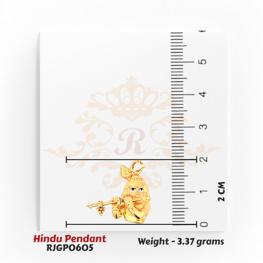 22kt Gold Krishna Pendant – 2 cm Religious Jewelry with Enamel Detailing – 3.37 grams (RJGP0605) Regal Jewels Chicago