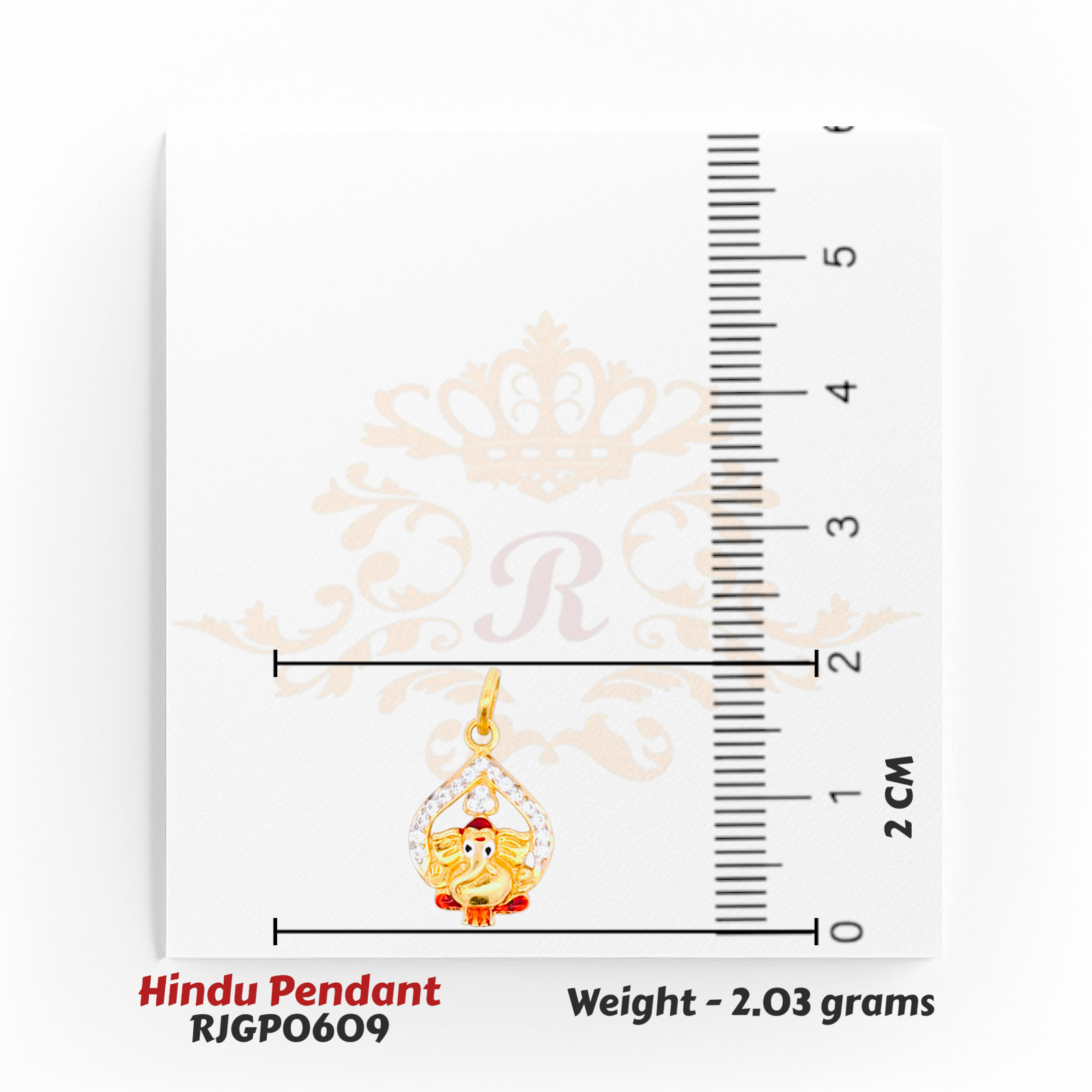 22kt Gold Ganesha Pendant – 2 cm Religious Jewelry with Sparkling Stone Setting – 2.03 grams (RJGP0609) Regal Jewels Chicago