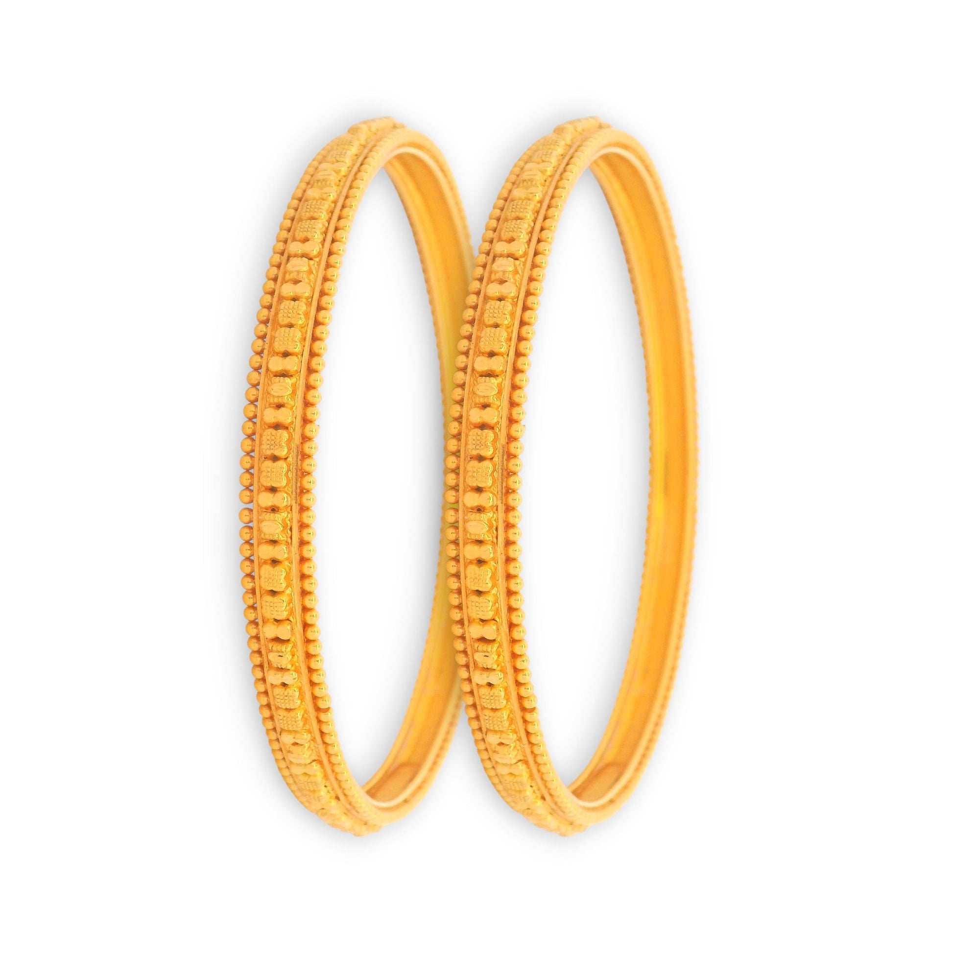 22kt Gold Ladies Bangles – Pair, 39.8 gm, Traditional Beaded Edges & Geometric Design, RJLB3010 – Regal Jewels Chicago