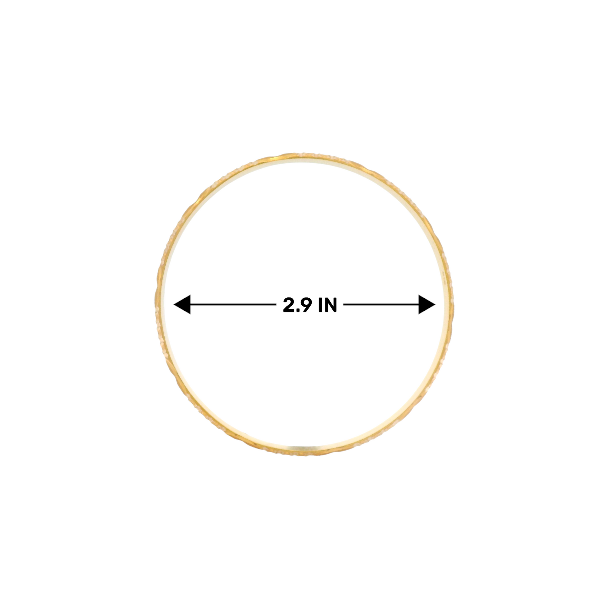 Exquisite 22kt gold ladies bangle, elegant diamond-cut textured pattern, 2.9 inch diameter top view – RJLB3128.