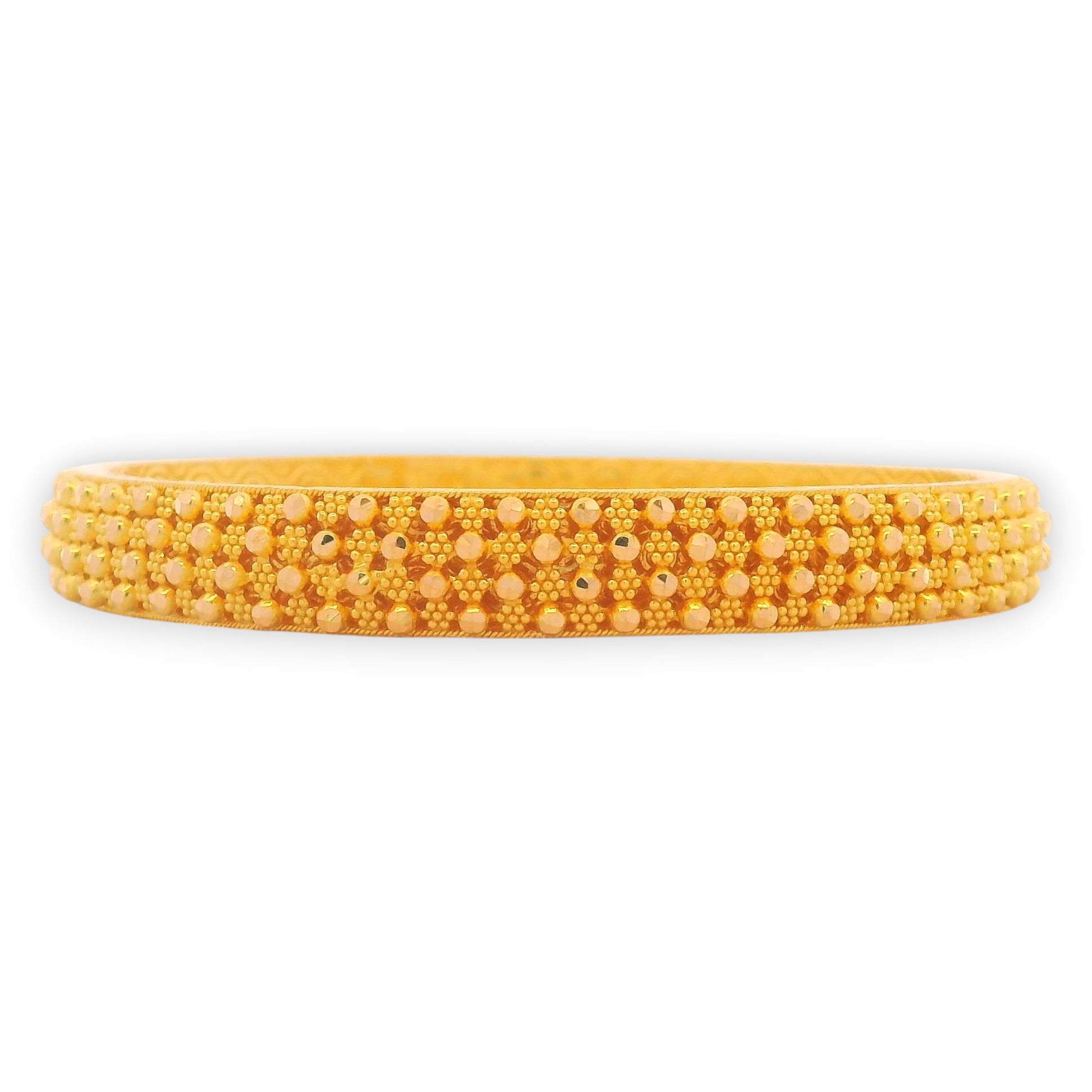 22kt Gold Ladies Bangles RJLB3261 – Side profile showcasing intricate beadwork and detailed craftsmanship, reflecting classic beauty and luxury. Exclusive Regal Jewels Chicago design.
