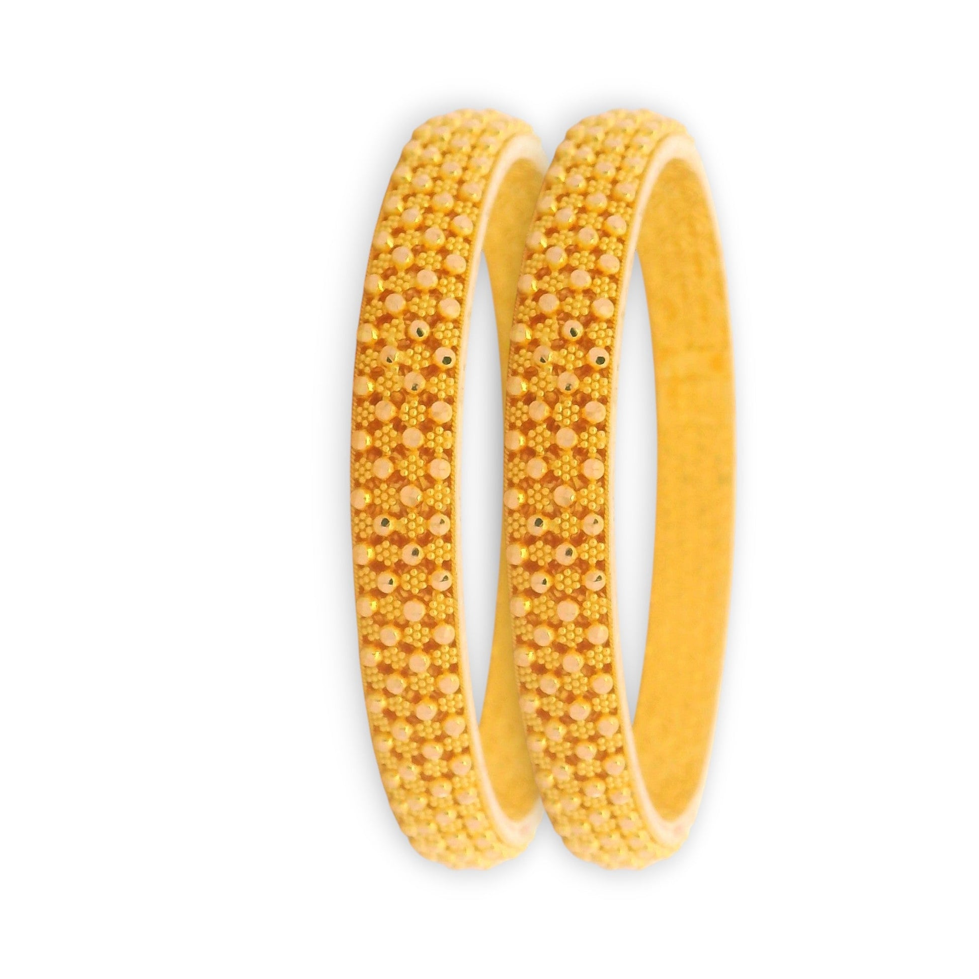 22kt Gold Ladies Bangles RJLB3261 – Elegant handcrafted design with layered floral bead patterns, polished finish, and radiant golden shine. A timeless choice from Regal Jewels Chicago.