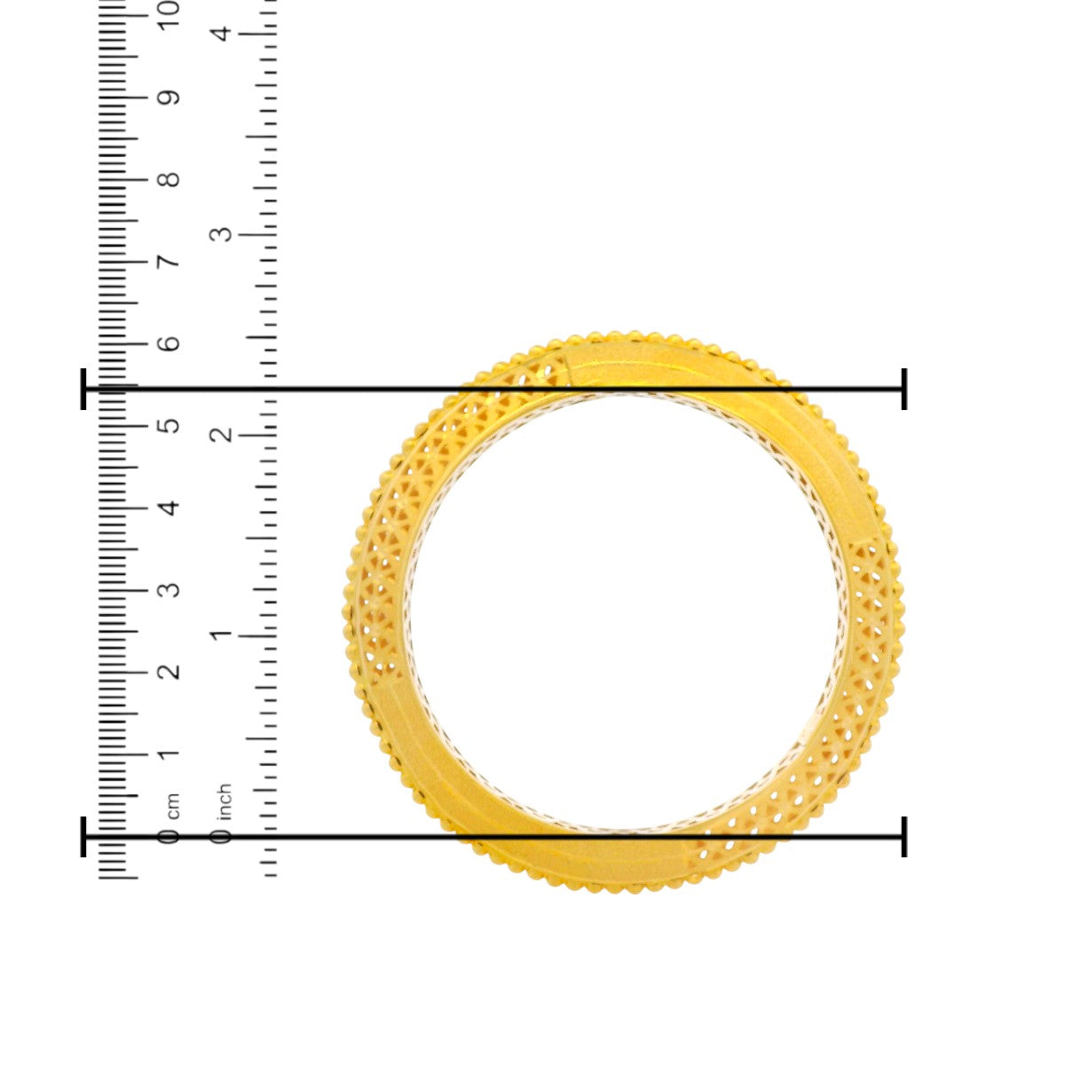 22kt Gold Bangle RJLB3280 measured on scale – premium ladies’ jewelry with precision detailing and elegant craftsmanship.