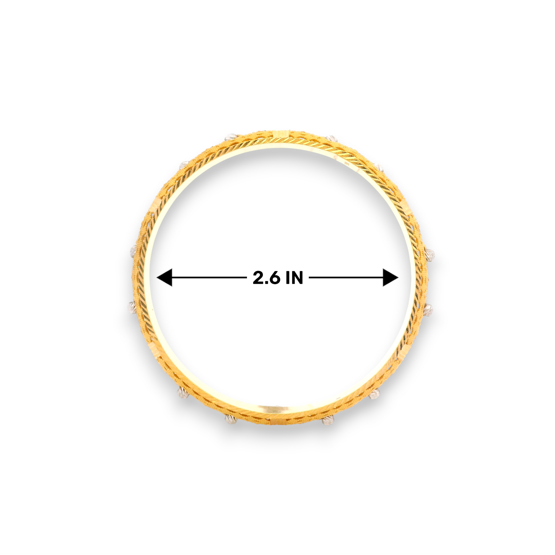 “22kt Gold Ladies Bangle RJLB3334B – Intricate filigree with white accents, 2.4 inch – Regal Jewels Chicago”
“Traditional 22kt gold filigree bangle RJLB3334B – Handcrafted elegance, 2.4 inch – Regal Jewels USA”
“Regal Jewels RJLB3334B – Designer 22kt gold ladies bangle with fine filigree detailing, 2.4 inch size”