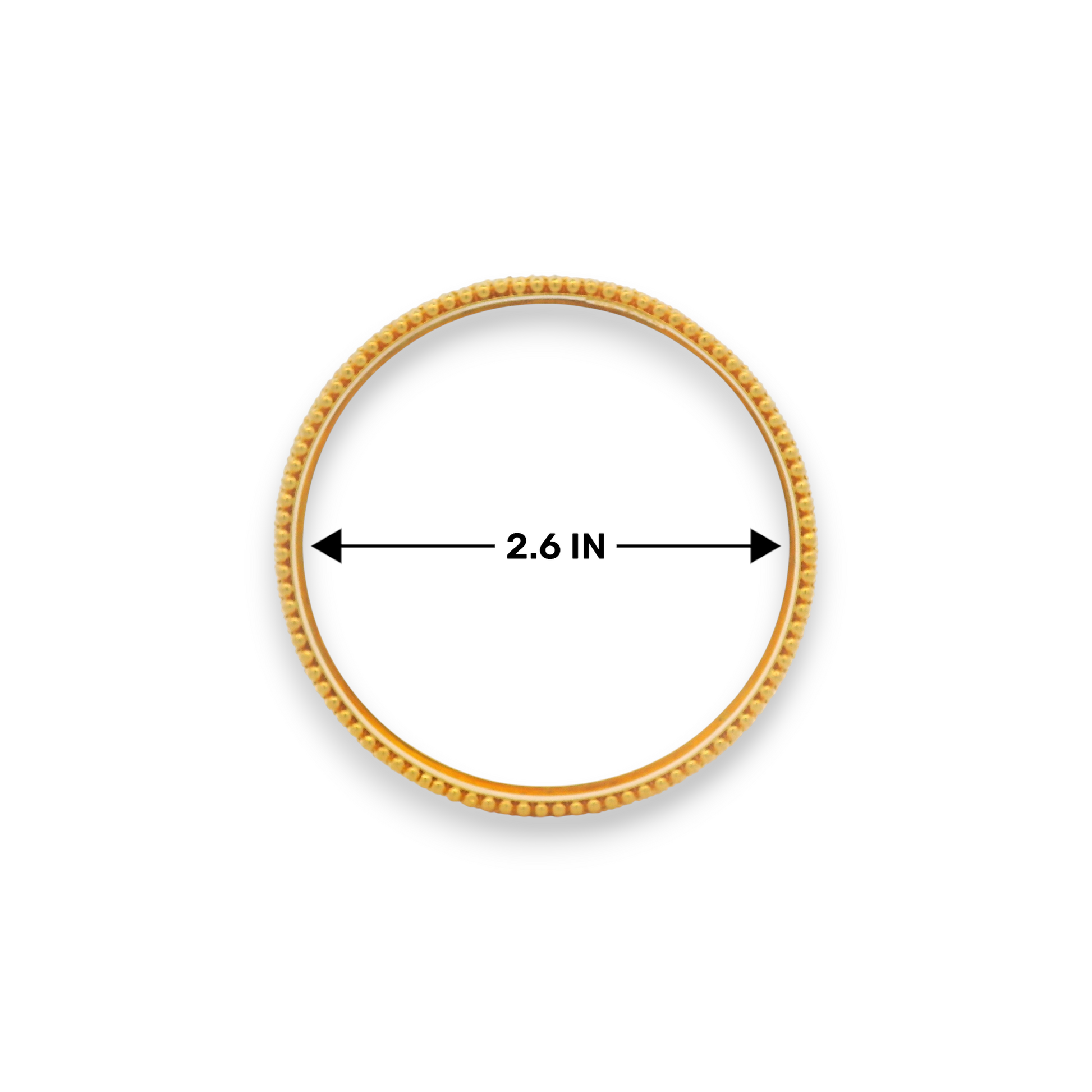 22kt Gold Ladies Bangle RJLB3356C – elegant kada with bead edging design, 2.6 inch diameter size measurement clearly shown – Regal Jewels Chicago