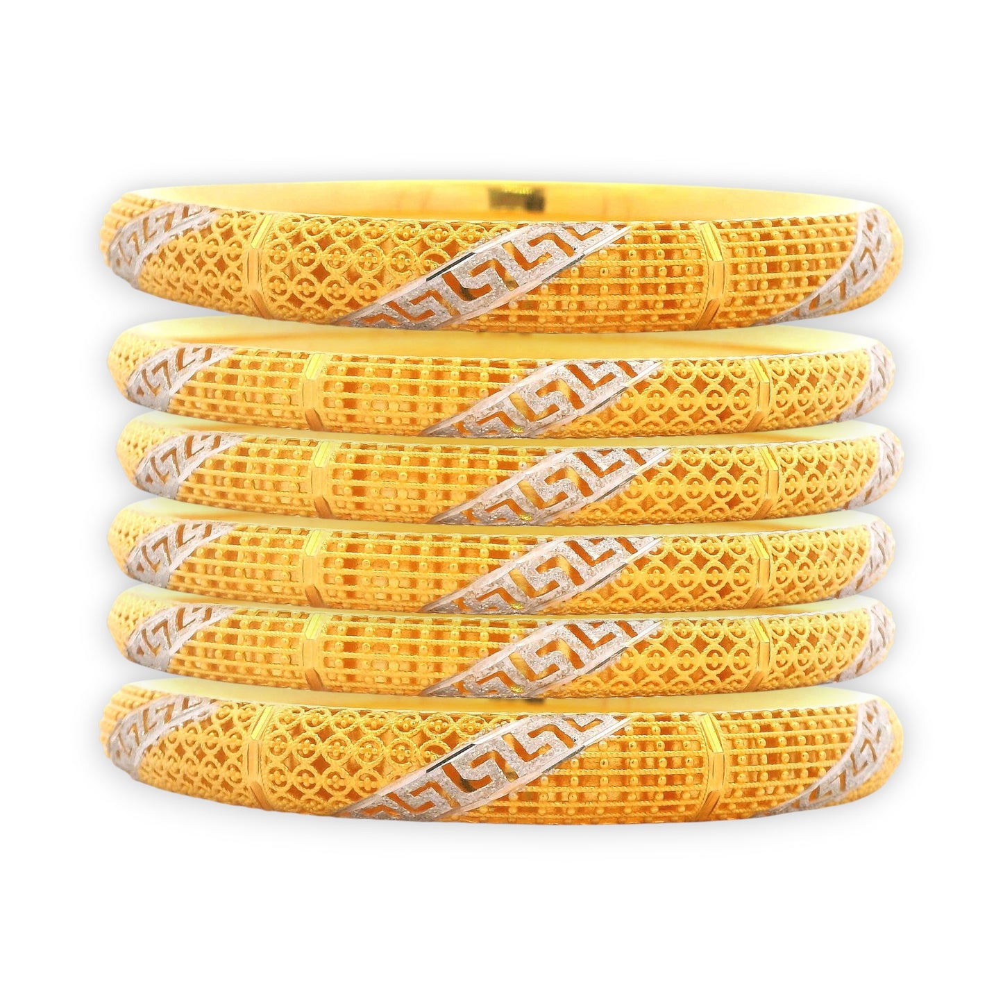 “22kt Gold Ladies Bangles RJLB3334A – Intricate cutwork with silver bead accents – Regal Jewels Chicago”
“Traditional 22kt gold bangles set RJLB3334A – Handcrafted filigree design with silver highlights – Regal Jewels USA”
“Elegant women’s 22kt gold bangles RJLB3334A – Designer circular cutwork with silver-tone beads – Regal Jewels Chicago jewelry”
