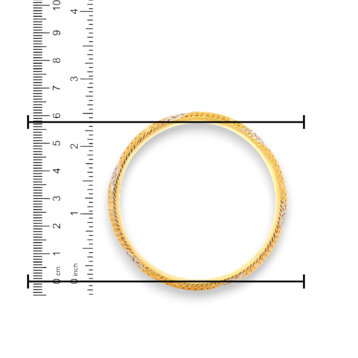 22kt Gold Ladies Bangle RJLB3398C – Handcrafted Indian gold bangle with textured pattern and dual-tone detailing, 2.6 inch size, ethnic bridal jewelry – Regal Jewels Chicago