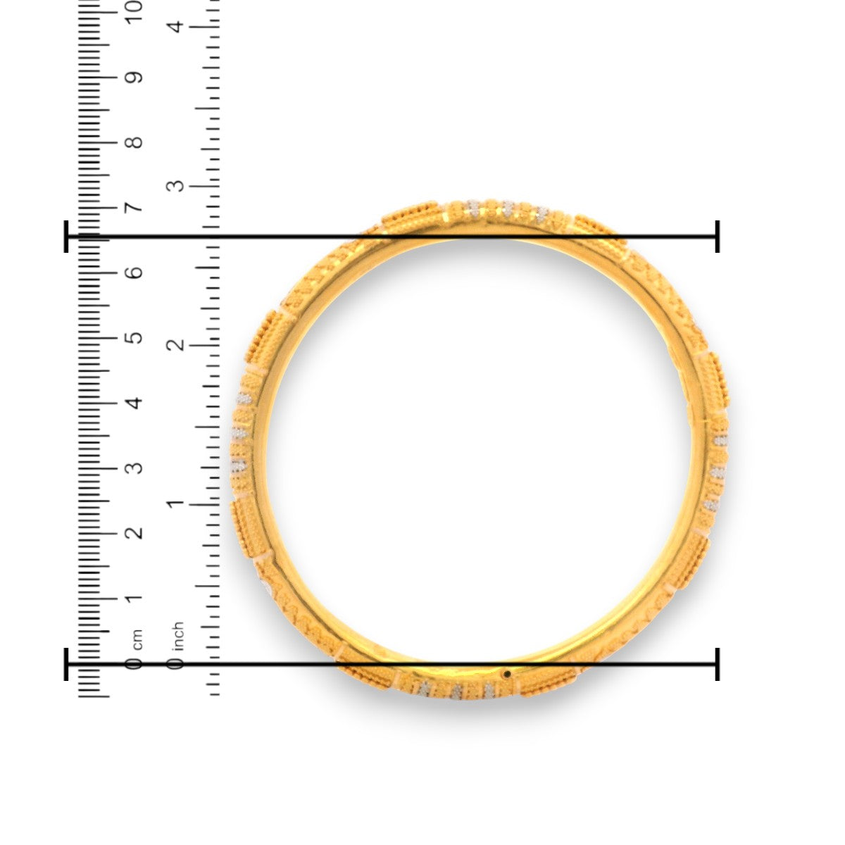22kt Gold Ladies Bangle RJLB3406C – Dual-tone Indian gold bangle with textured white accents, handcrafted design, 2.6 inch size, traditional ethnic jewelry – Regal Jewels Chicago